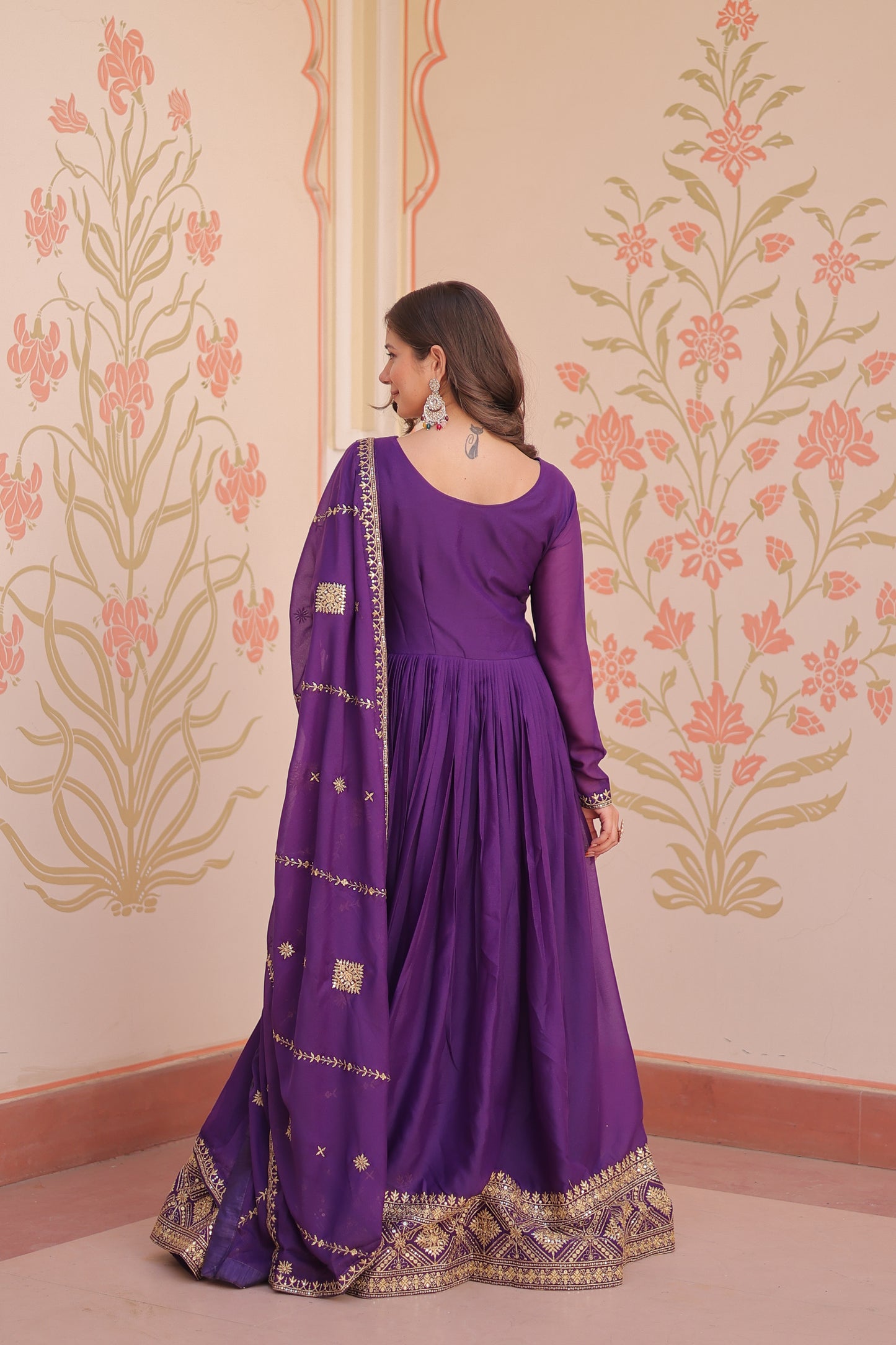 Purple Georgette Embroidery Long Anarkali Gown With Dupatta