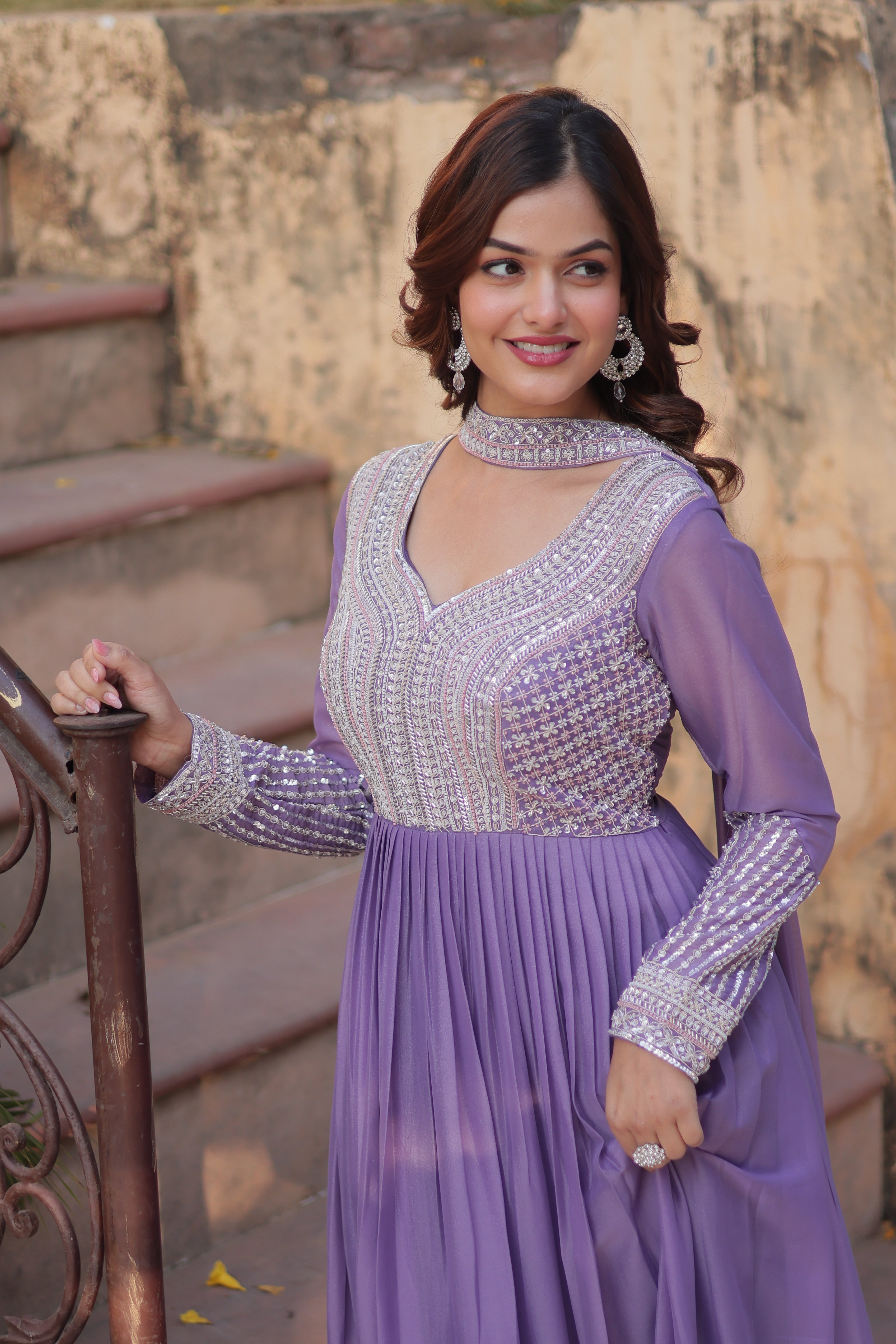 Lavender Sequins Georgette Dress