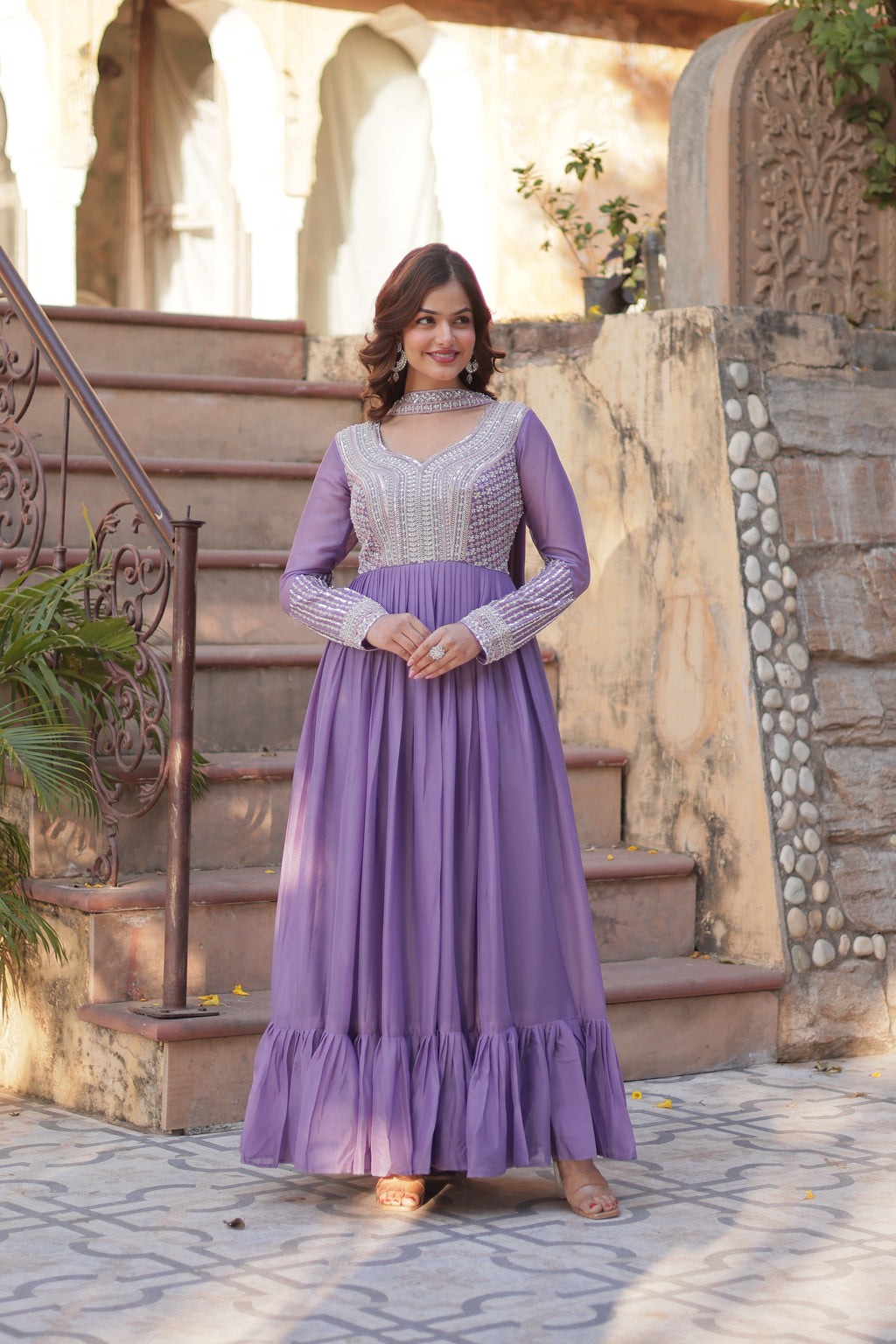 Lavender Sequins Georgette Dress