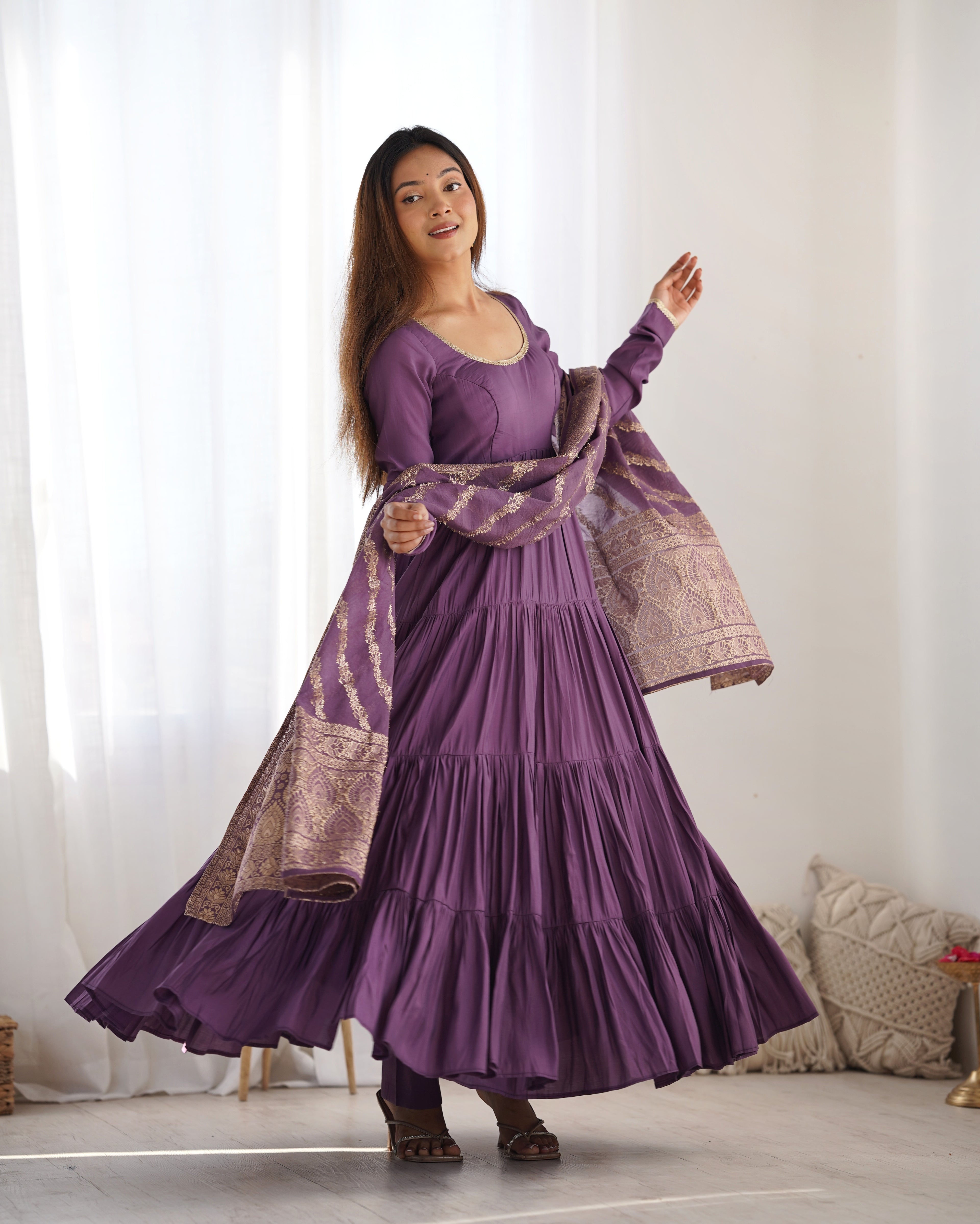 Lavender Silk Anarkali Suit With Dupatta 1