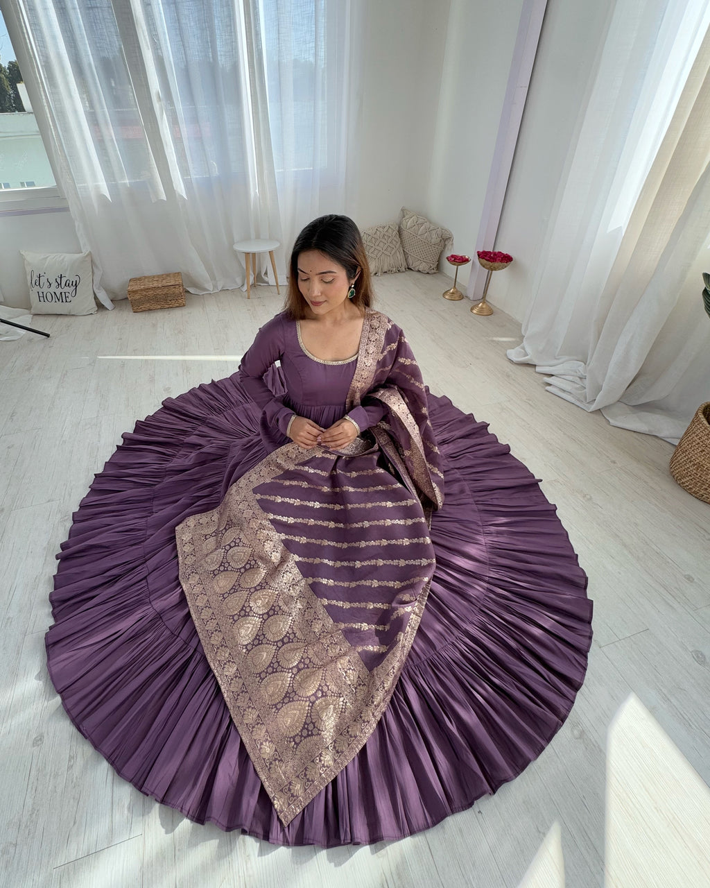 Lavender Silk Anarkali Suit With Dupatta 10