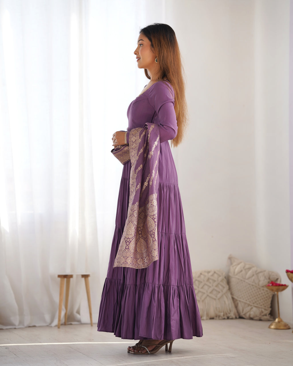 Lavender Silk Anarkali Suit With Dupatta 6