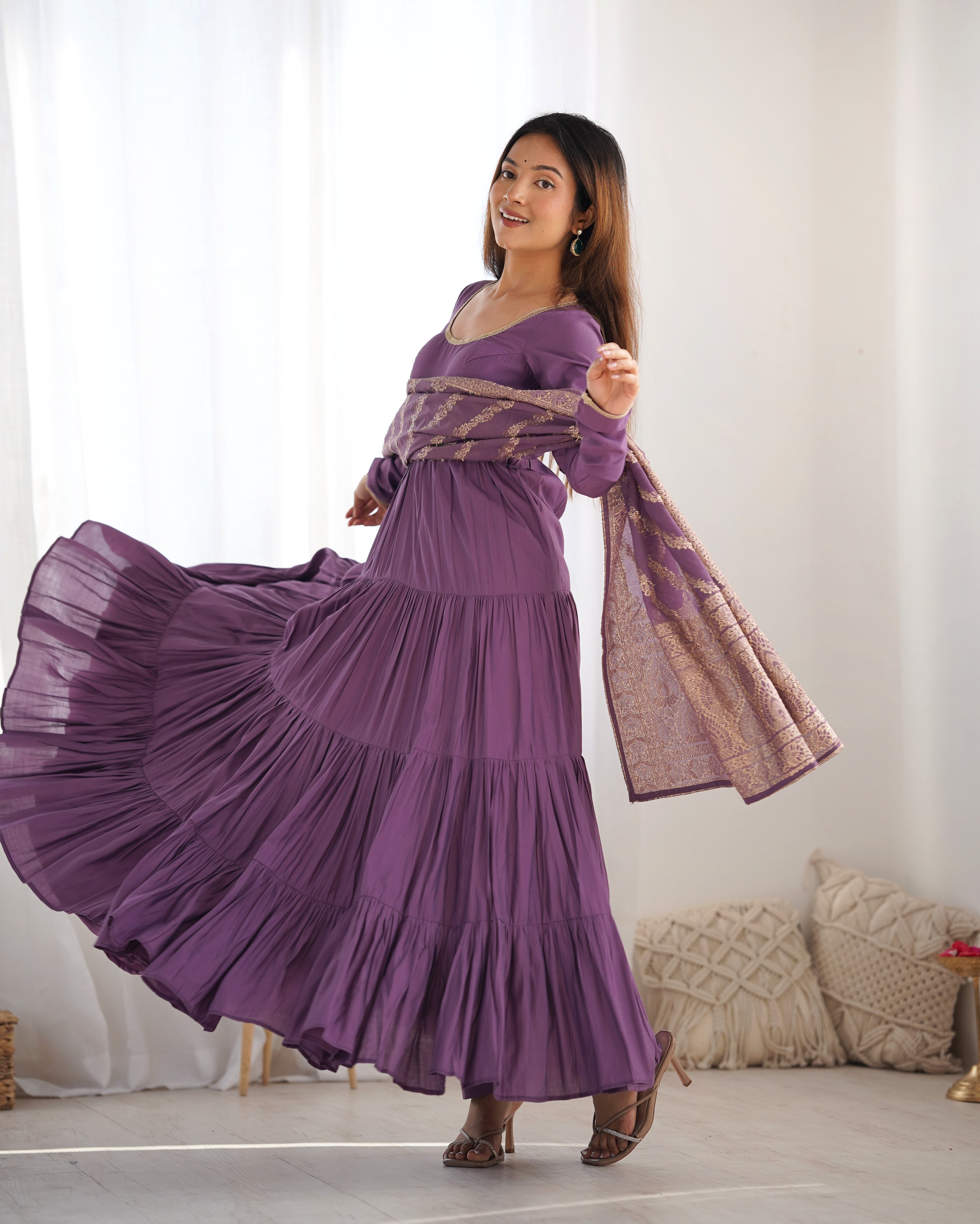 Lavender Silk Anarkali Suit With Dupatta 8
