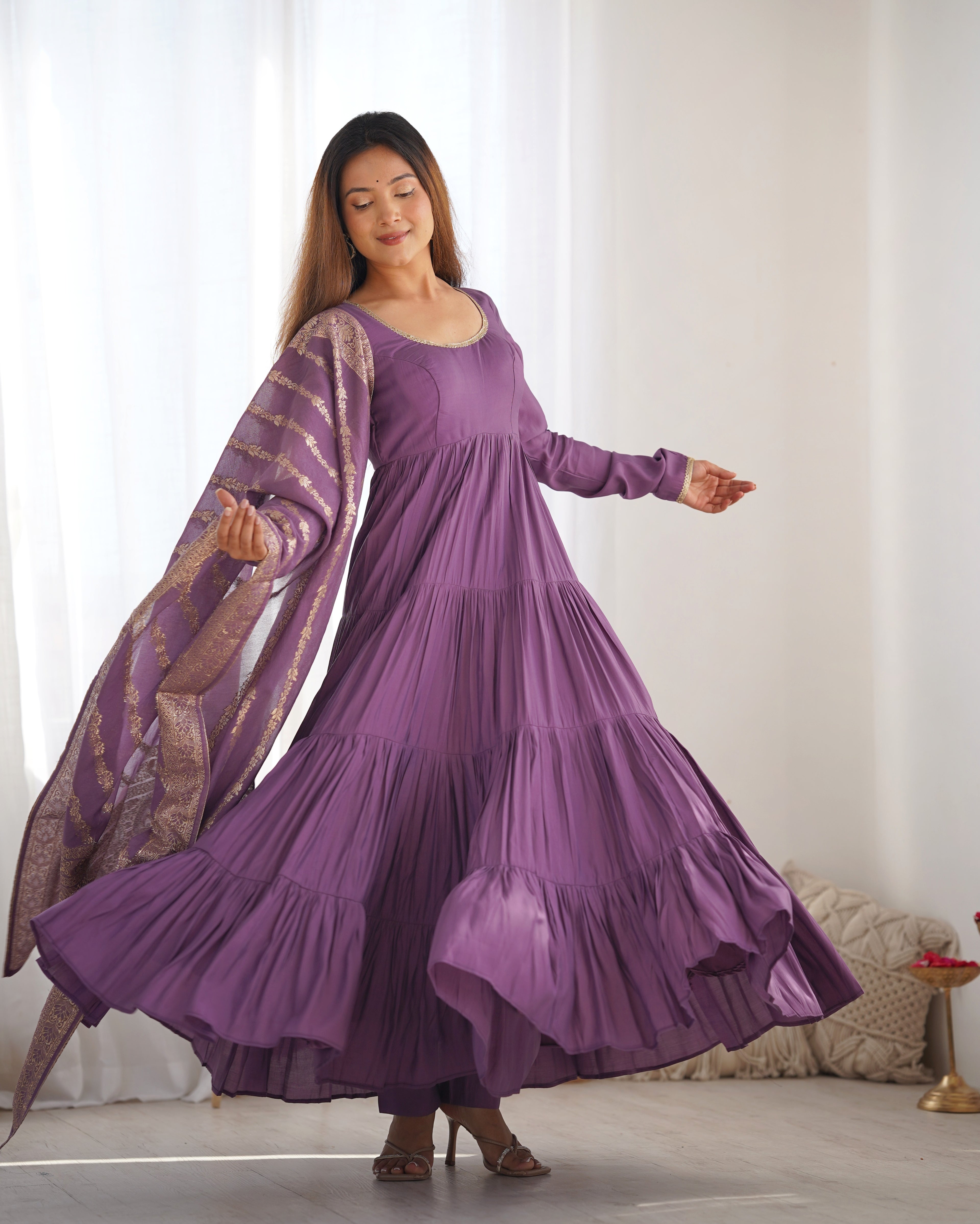 Lavender Silk Anarkali Suit With Dupatta 9