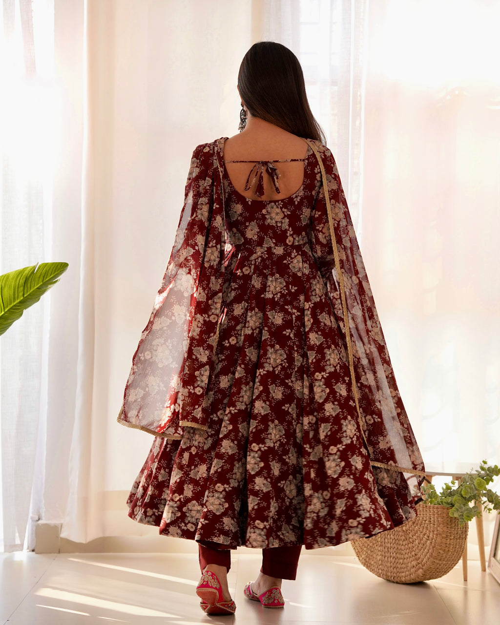 Maroon Printed Anarkali suit 3