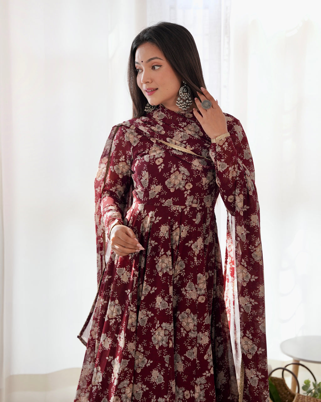 Maroon Printed Anarkali suit 4