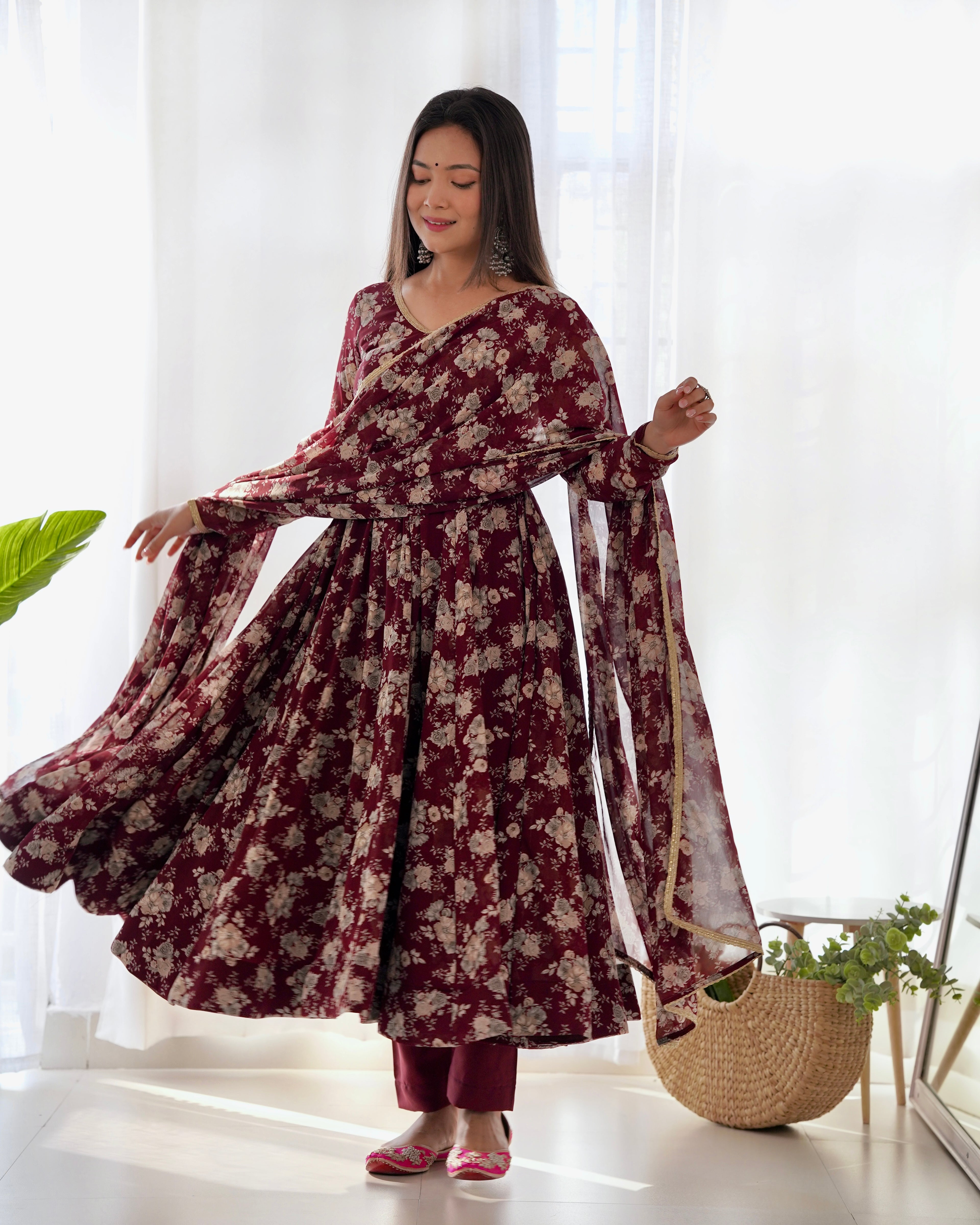 Maroon Printed Anarkali suit 5