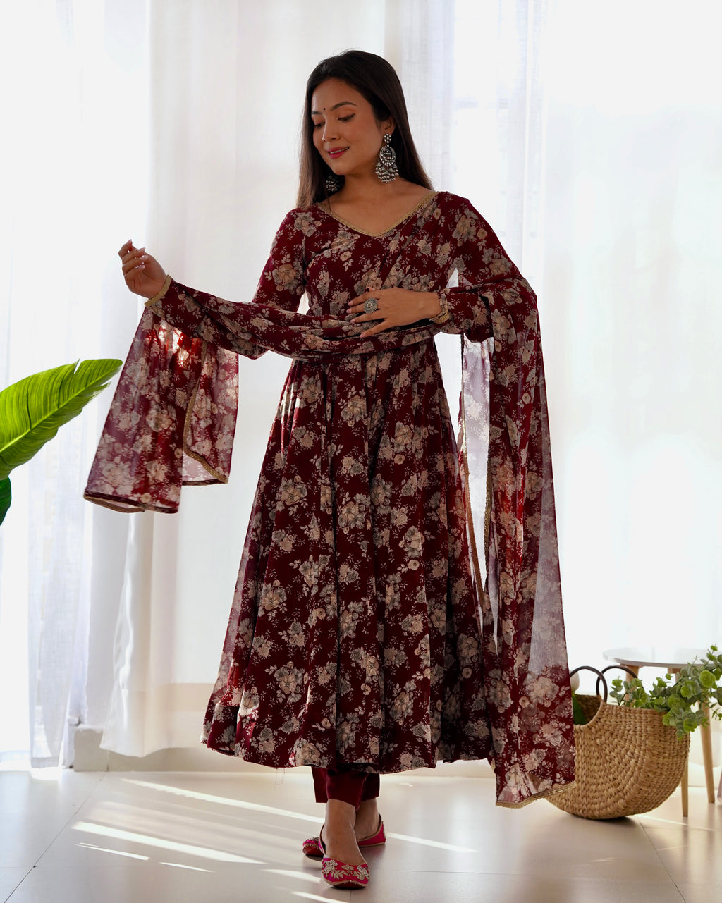 Maroon Printed Anarkali suit 6
