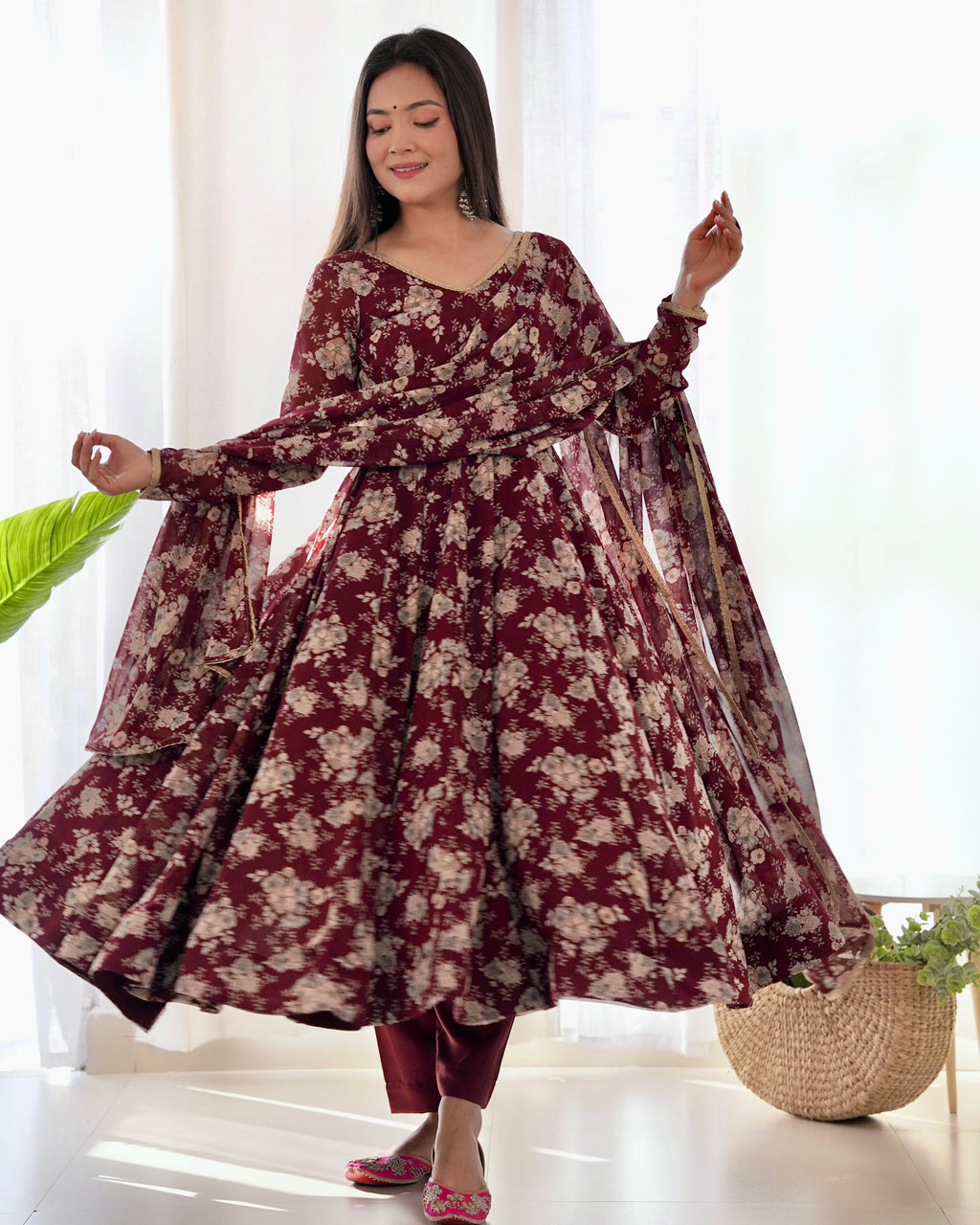 Maroon Printed Anarkali suit main