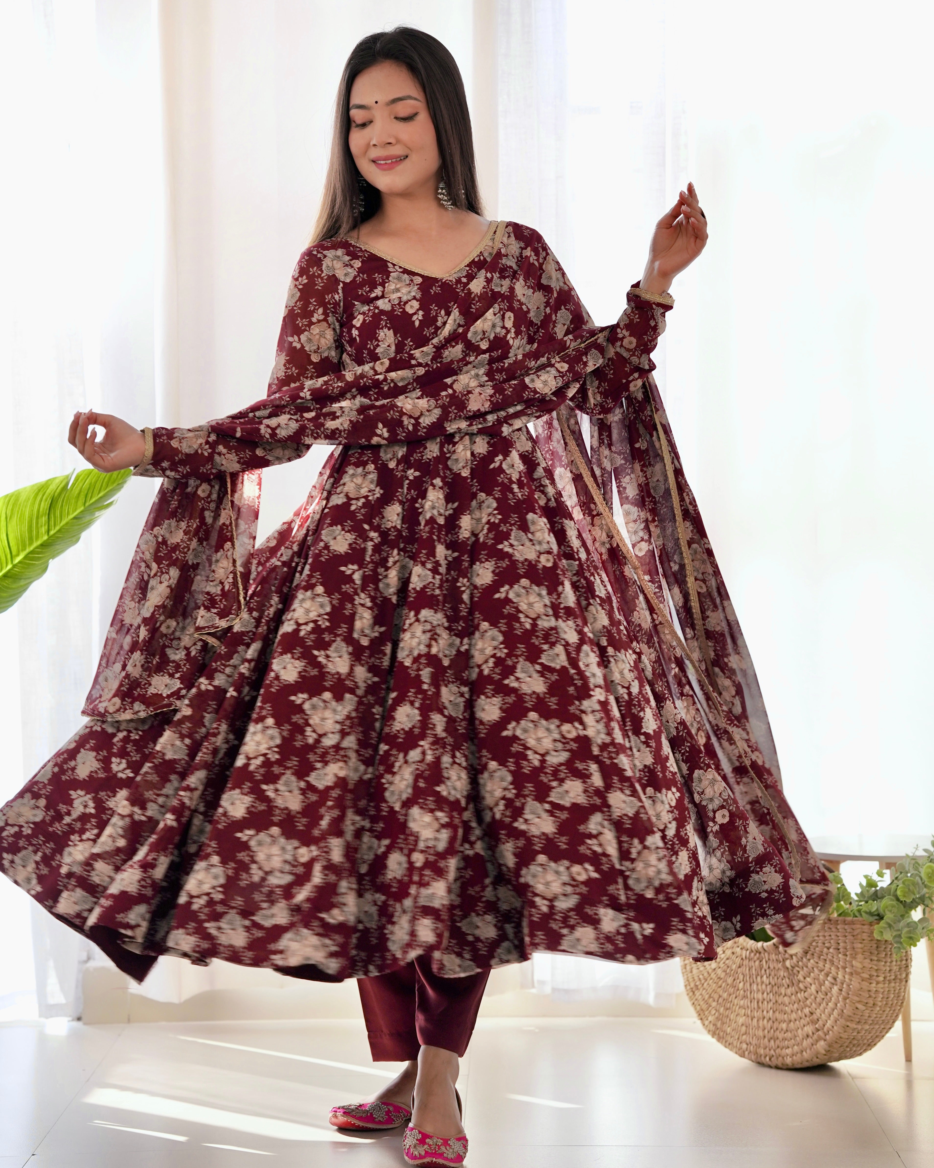 Maroon Printed Anarkali suit main
