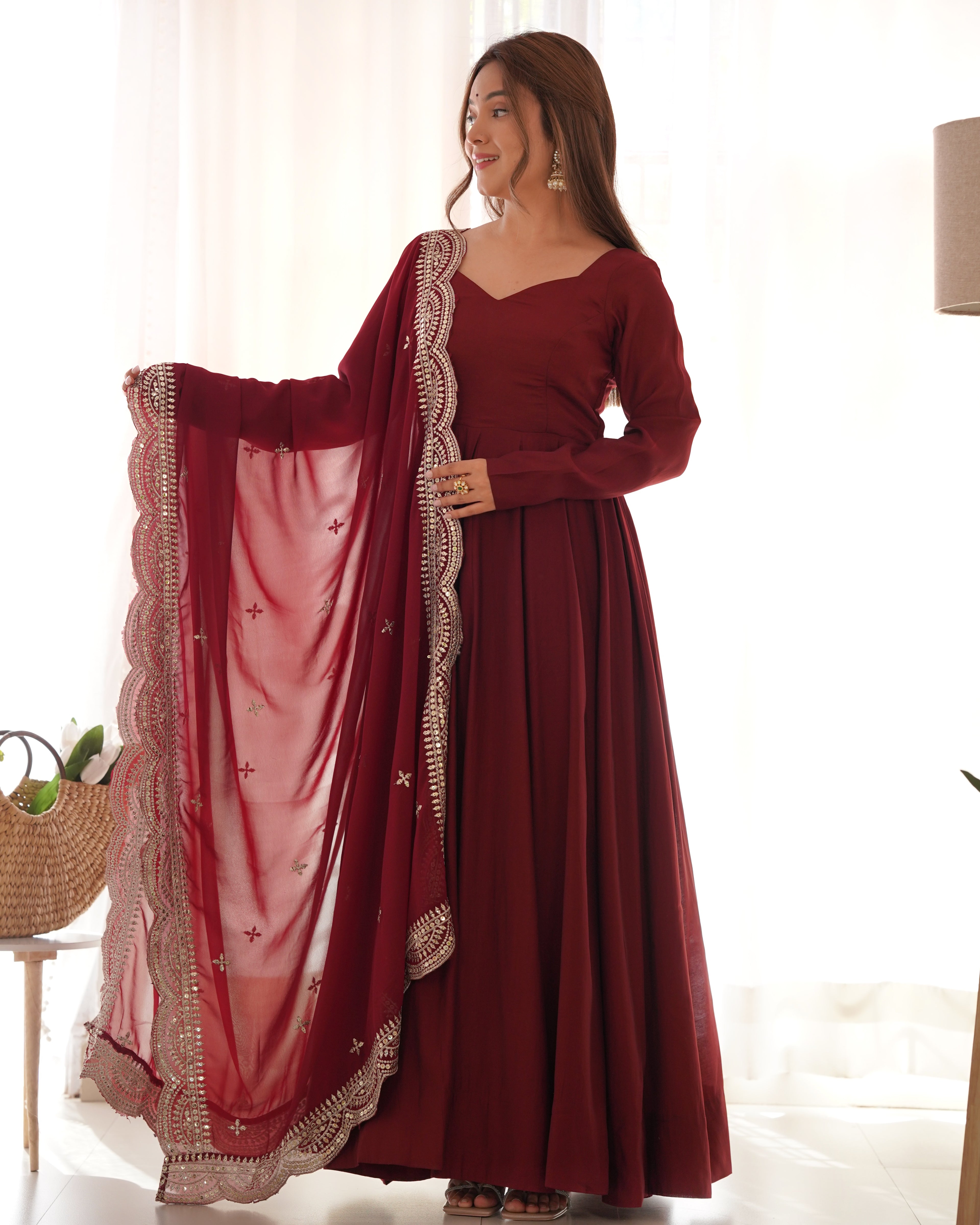 Maroon Silk Anarkali Suit With Dupatta 1