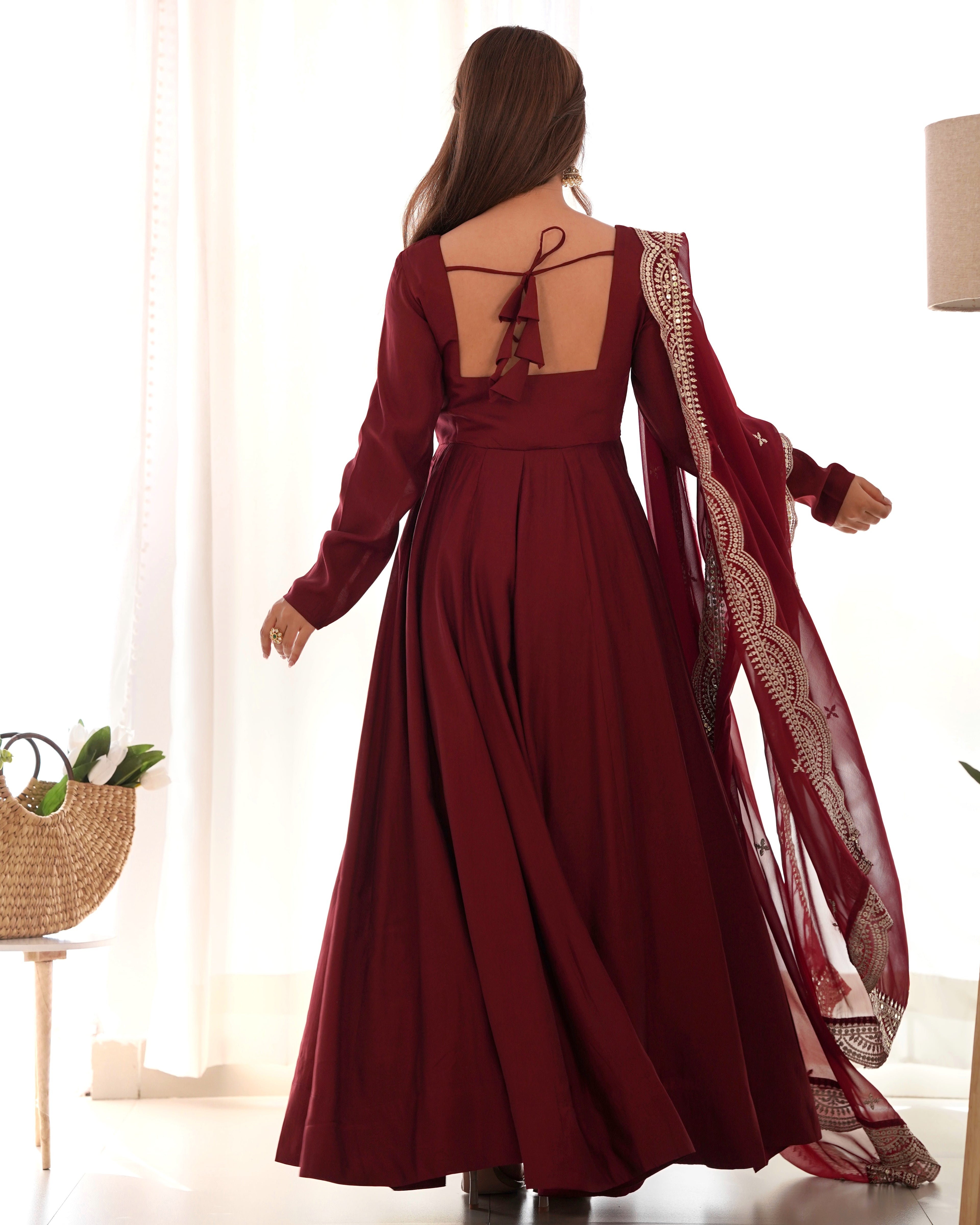 Maroon Silk Anarkali Suit With Dupatta 6