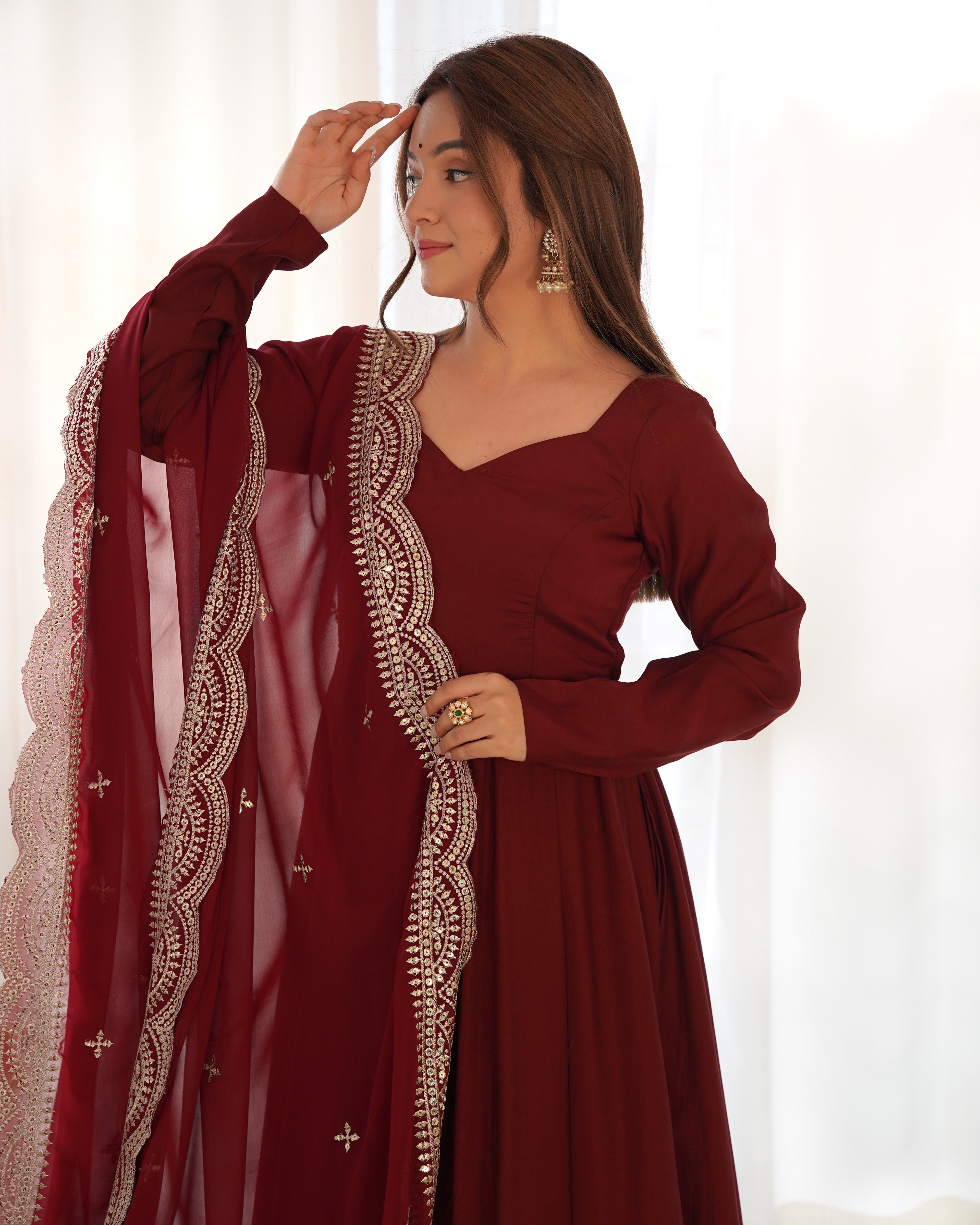 Maroon Silk Anarkali Suit With Dupatta 7