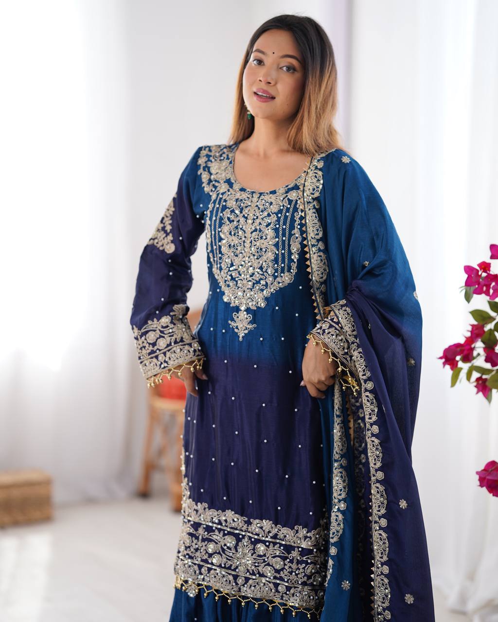 Navy Blue Sharara Suit