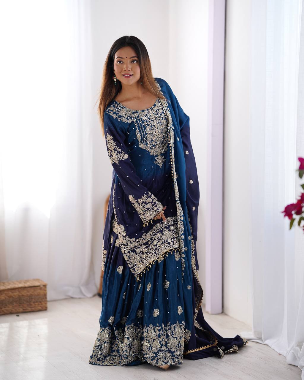 Navy Blue Sharara Suit