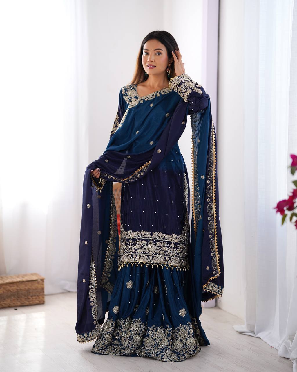 Navy Blue Sharara Suit