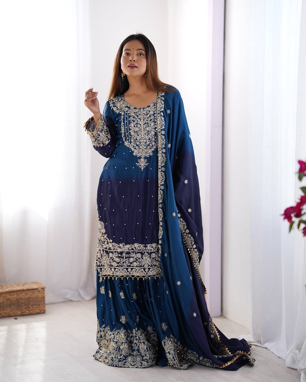 Navy Blue Sharara Suit