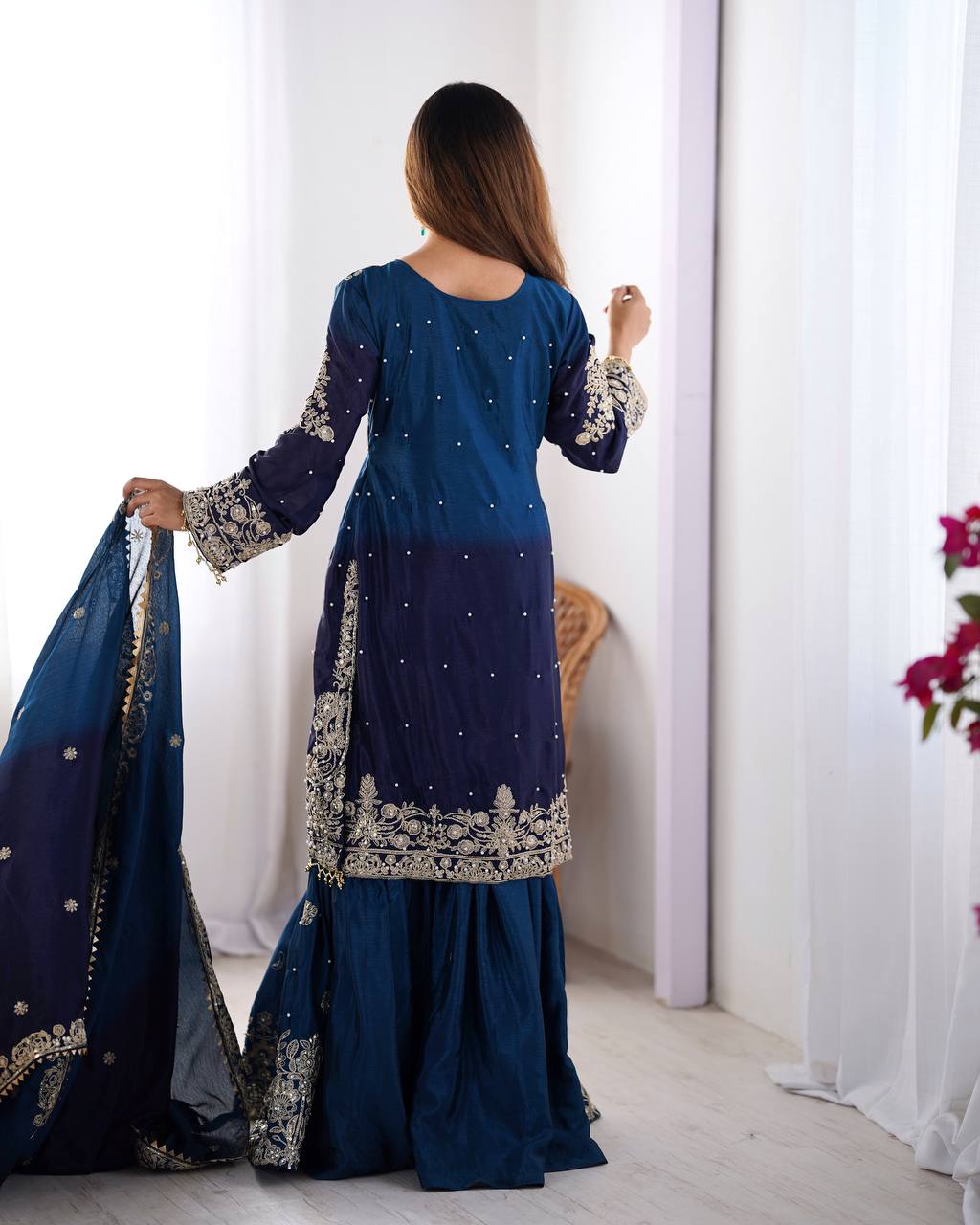 Navy Blue Sharara Suit