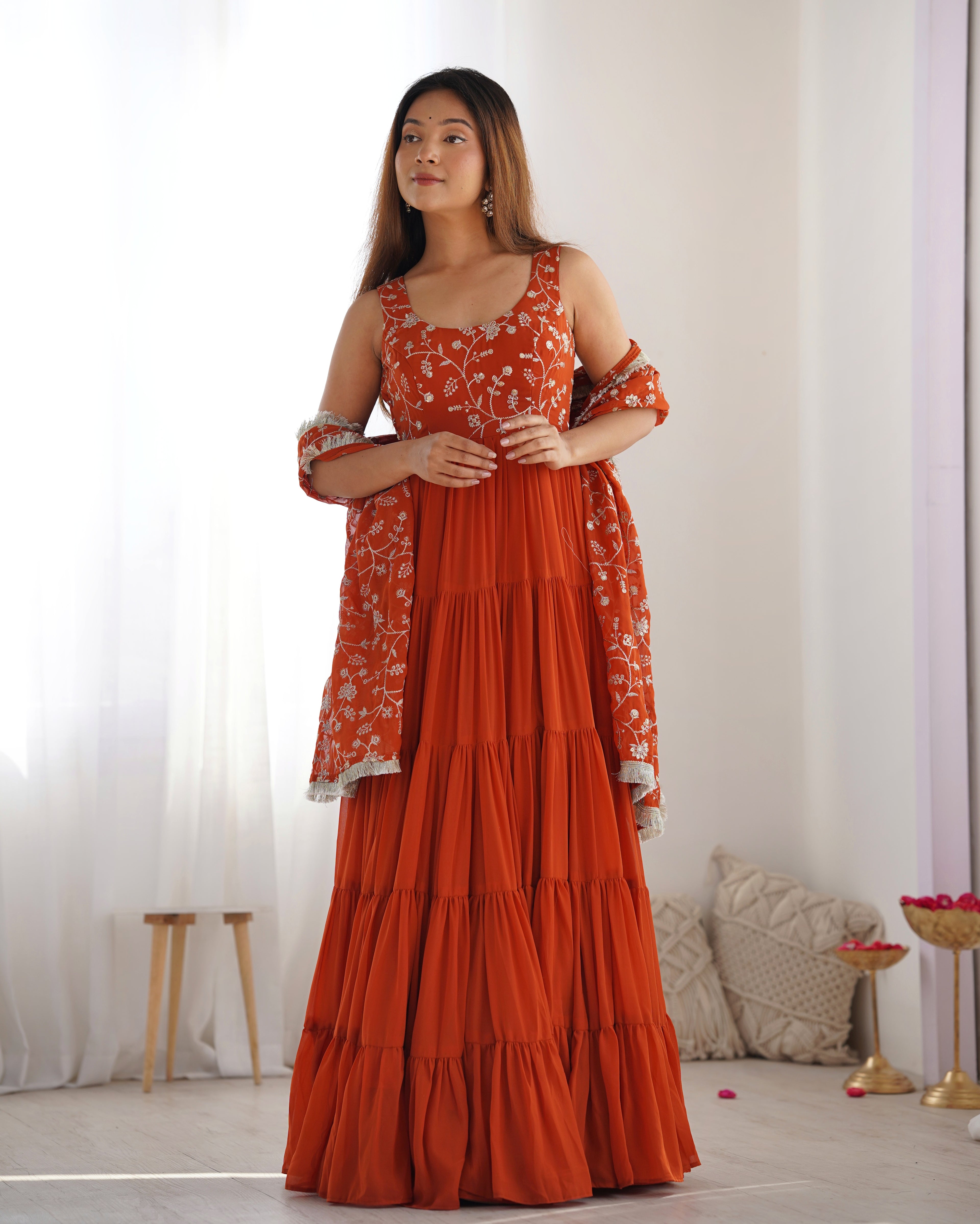 Orange Georgette Anarkali Suit with Dupatta - 1