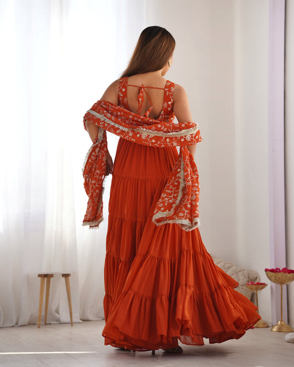 Orange Georgette Anarkali Suit with Dupatta 3