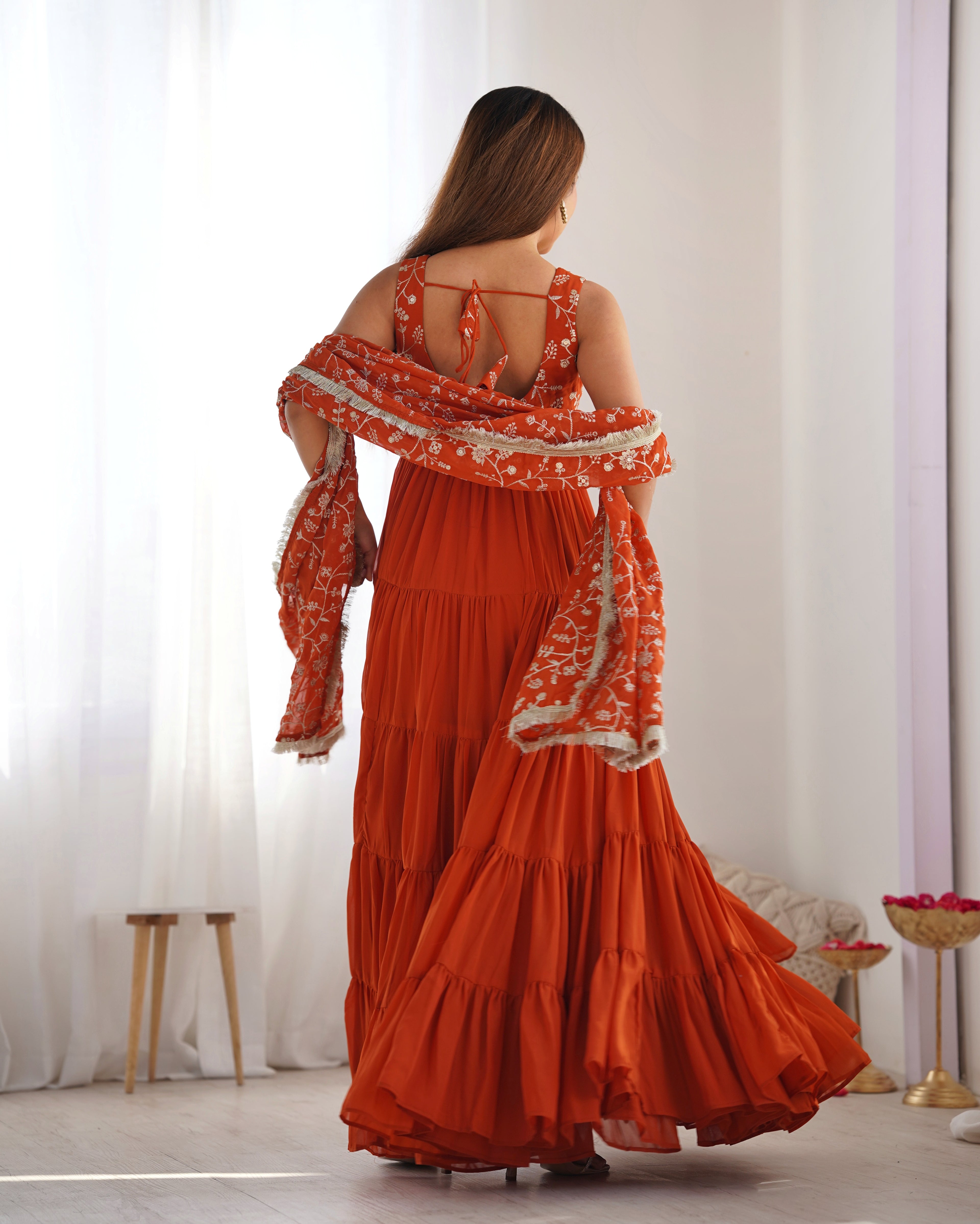 Orange Georgette Anarkali Suit with Dupatta 3