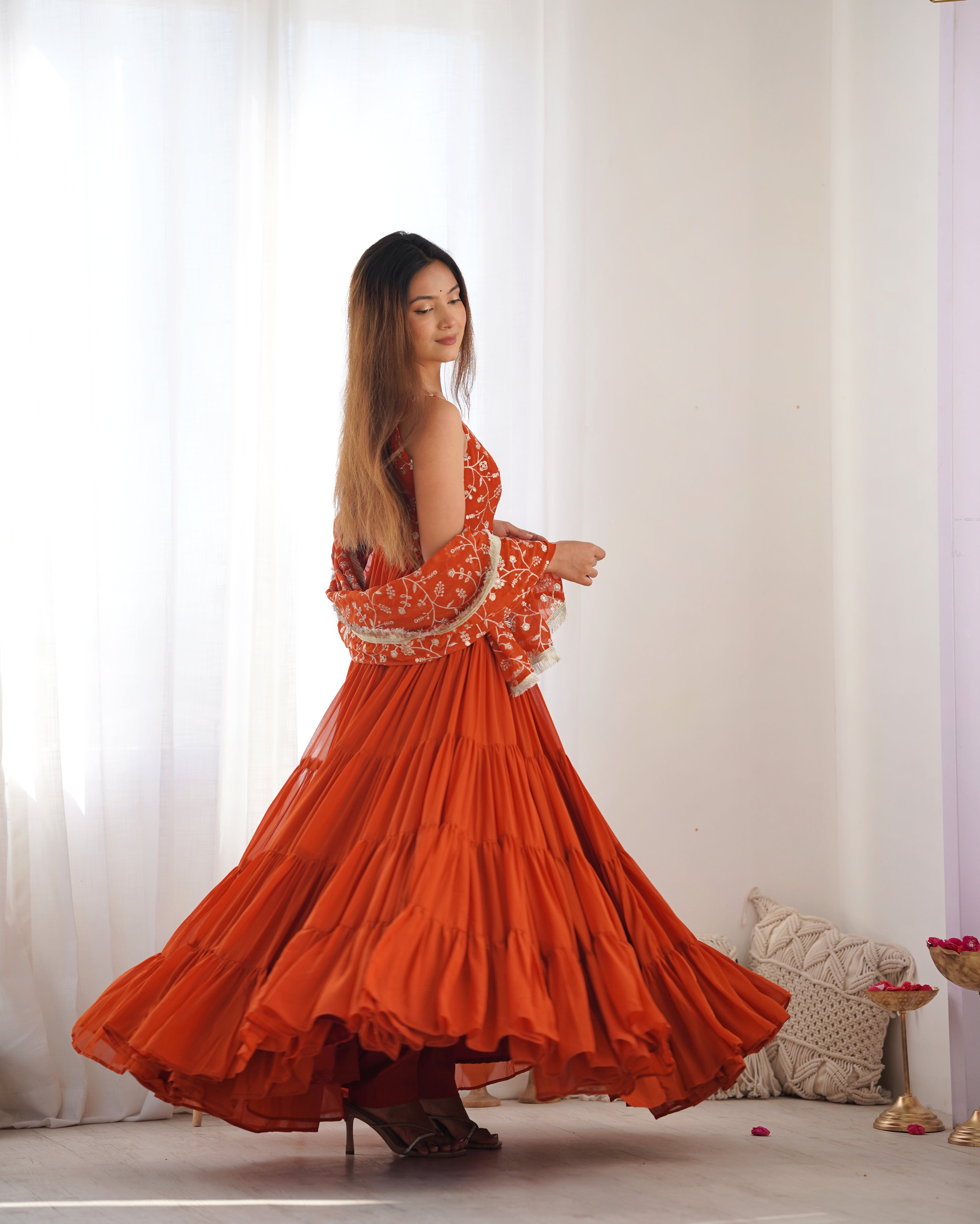 Orange Georgette Anarkali Suit with Dupatta -6
