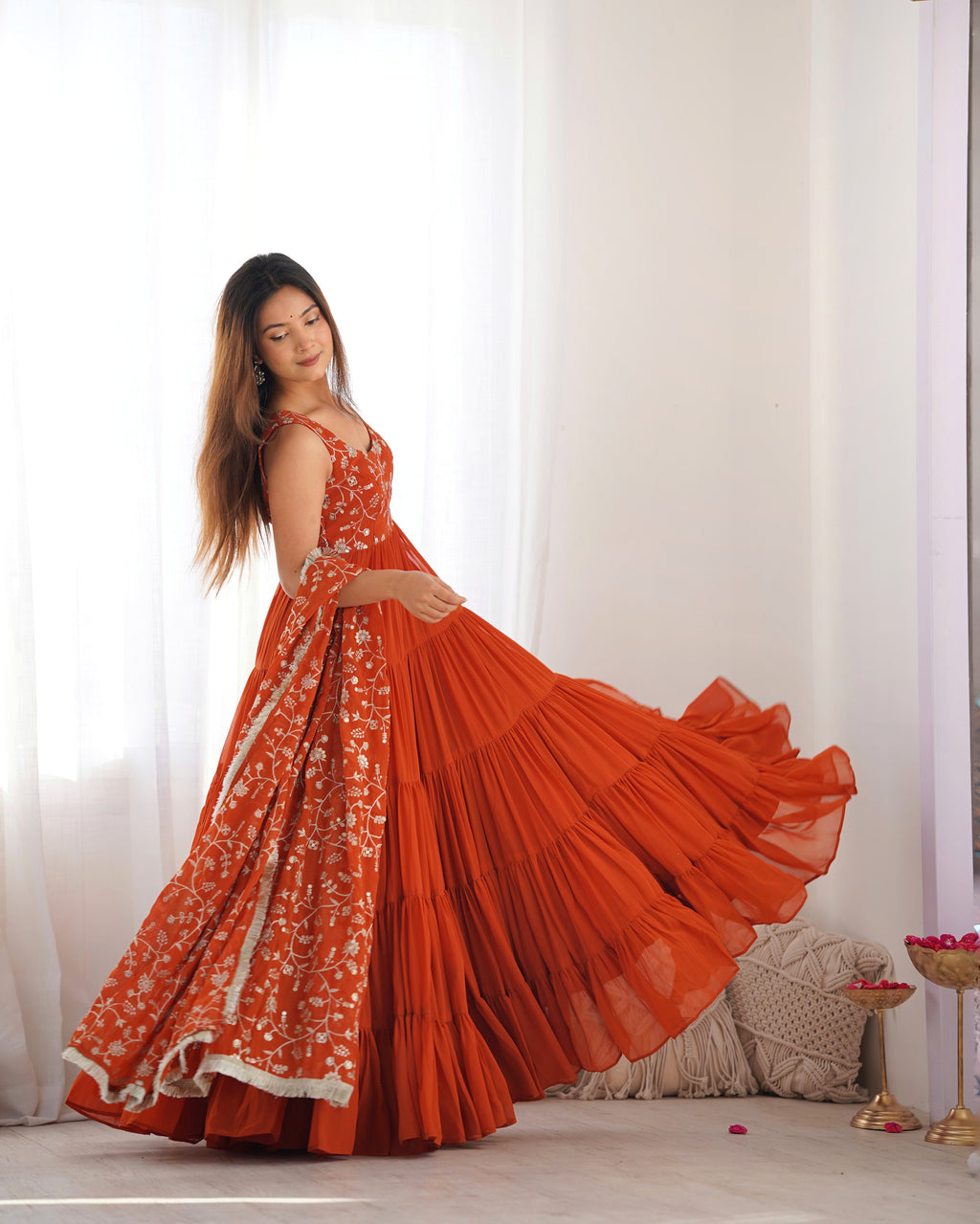 Orange Georgette Anarkali Suit with Dupatta -9