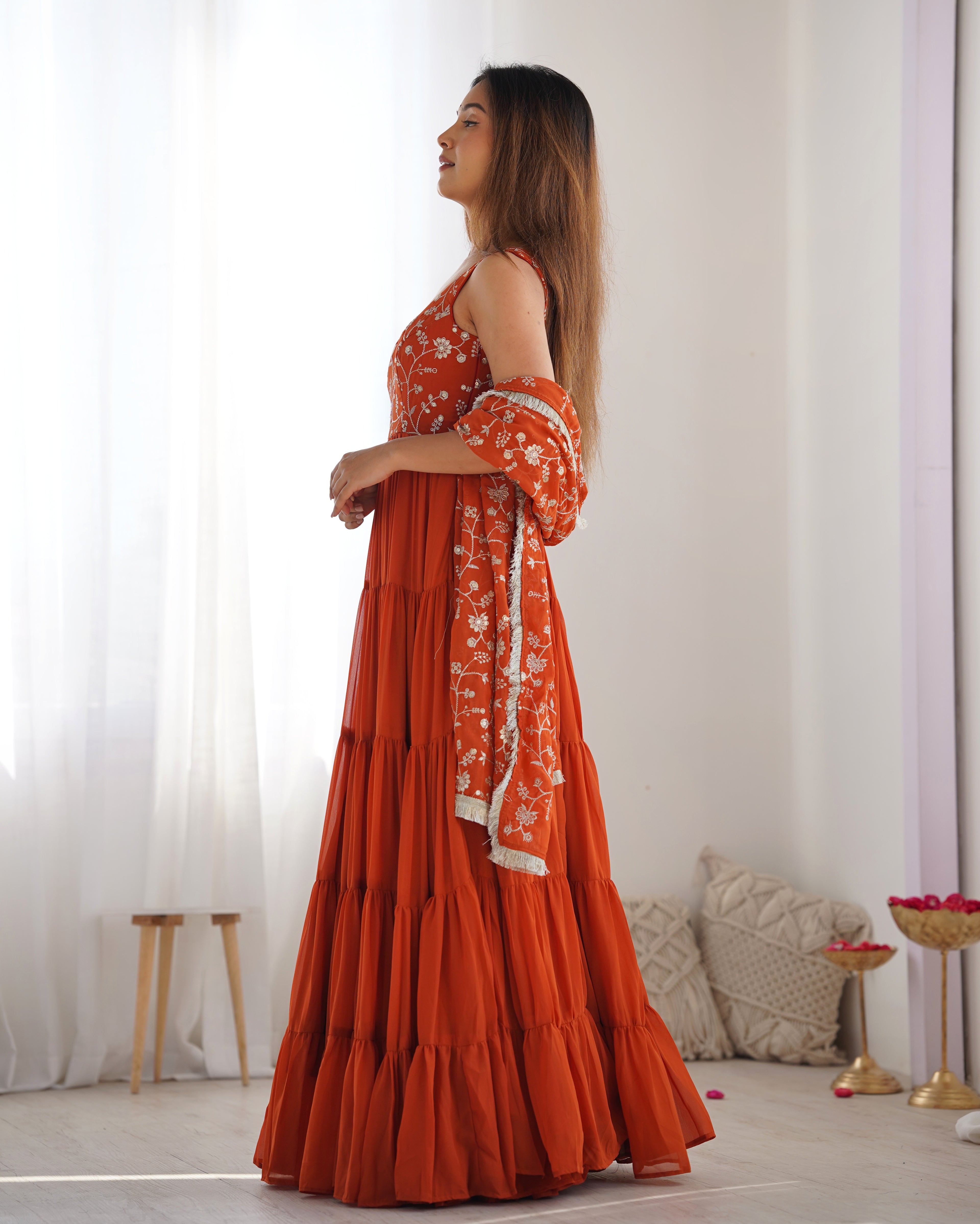 Orange Georgette Anarkali Suit with Dupatta 2
