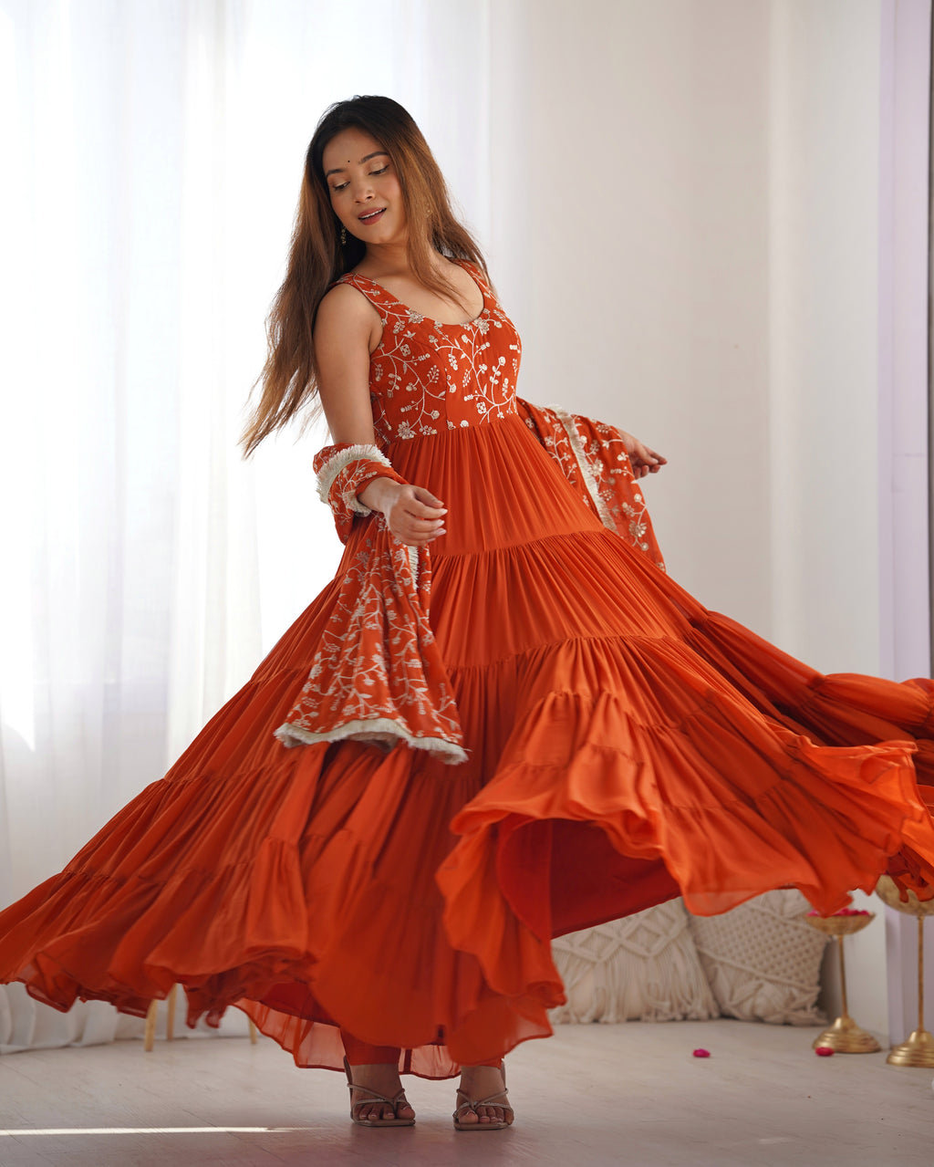 Orange Georgette Anarkali Suit with Dupatta 4