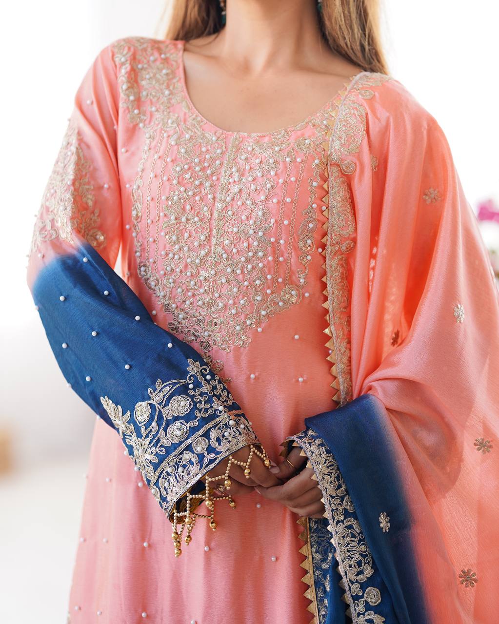 Peach Chinnon Sharara Suit