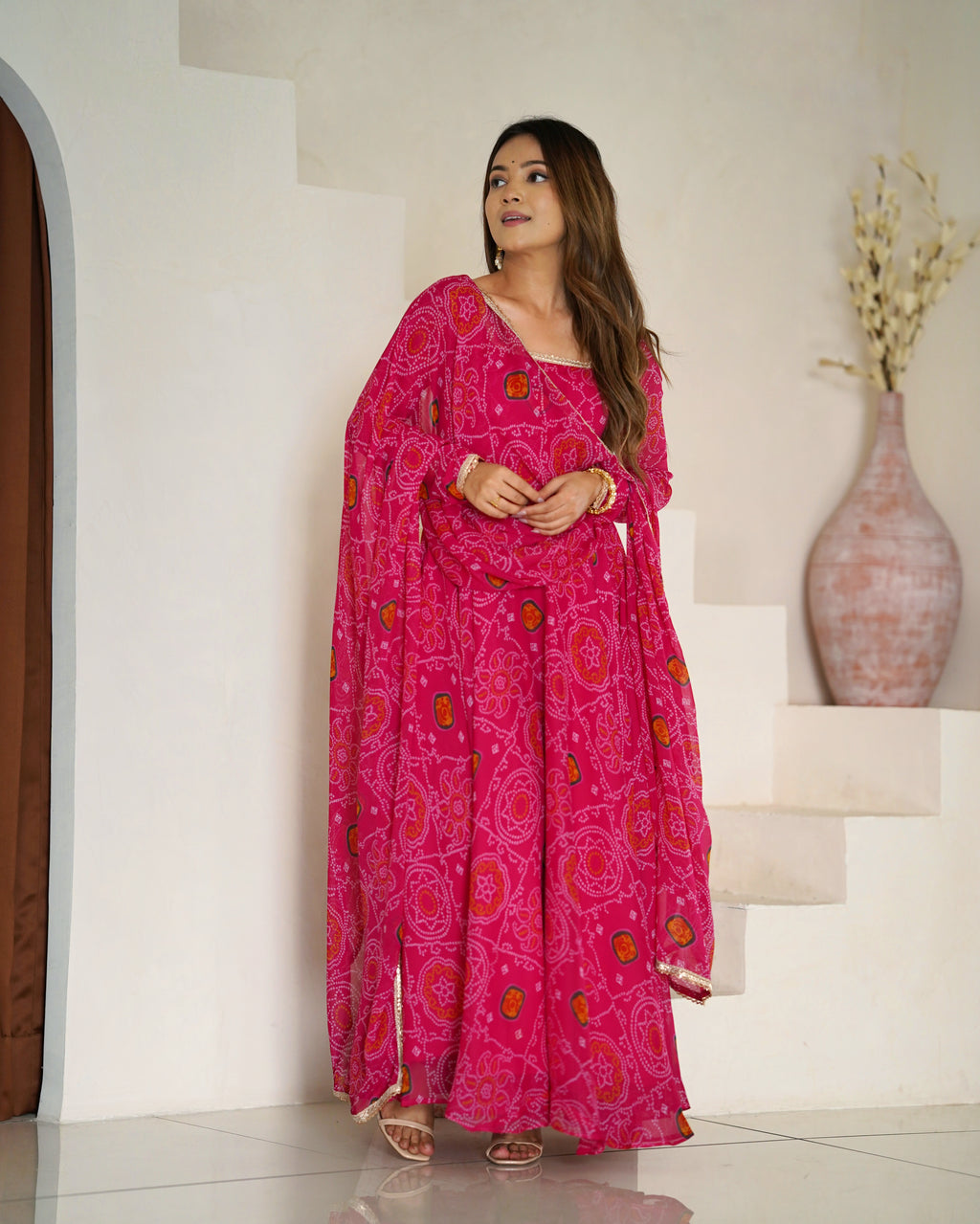 Pink Bandhani Printed Anarkali Suit 2