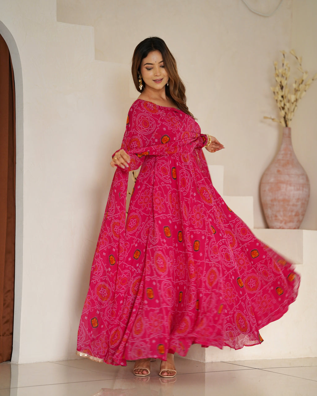 Pink Bandhani Printed Anarkali Suit 3