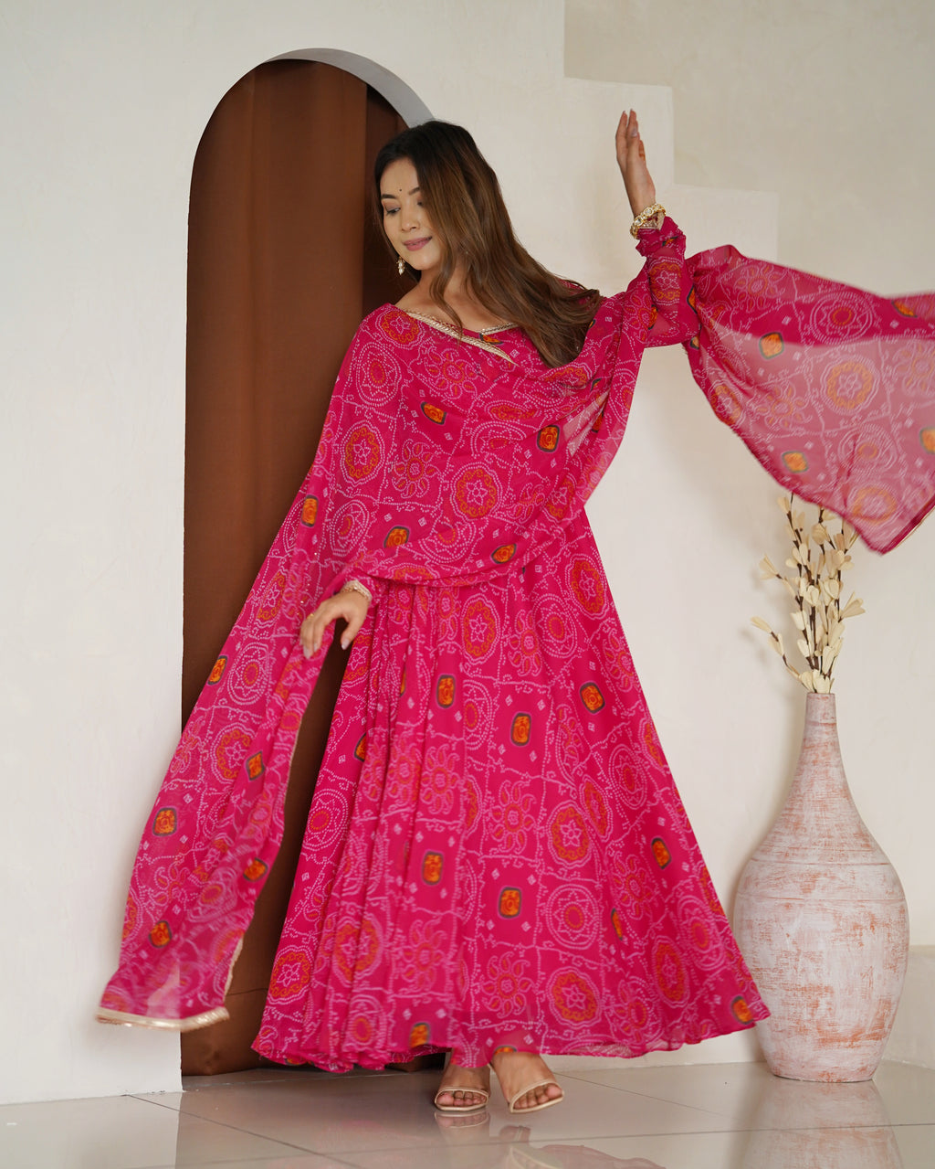 Pink Bandhani Printed Anarkali Suit 4