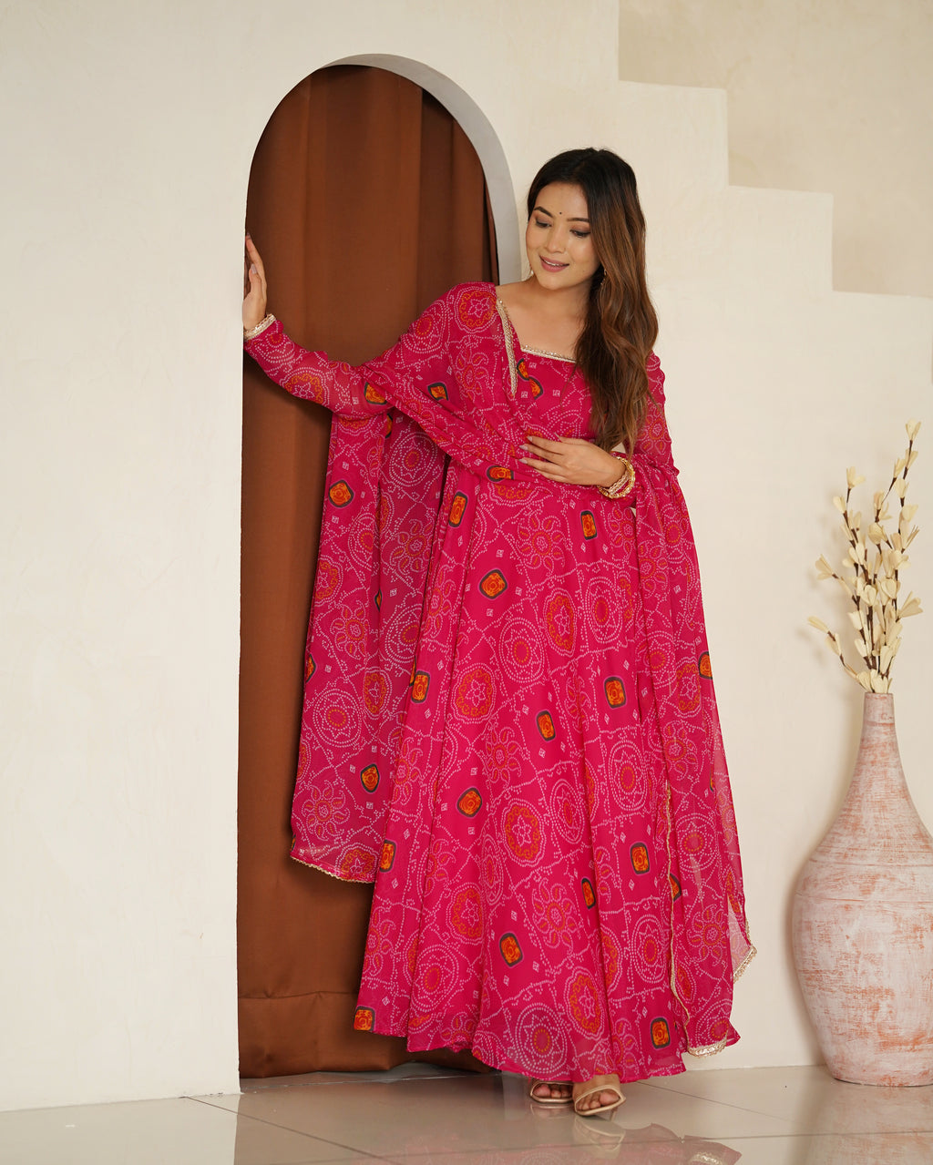Pink Bandhani Printed Anarkali Suit 5