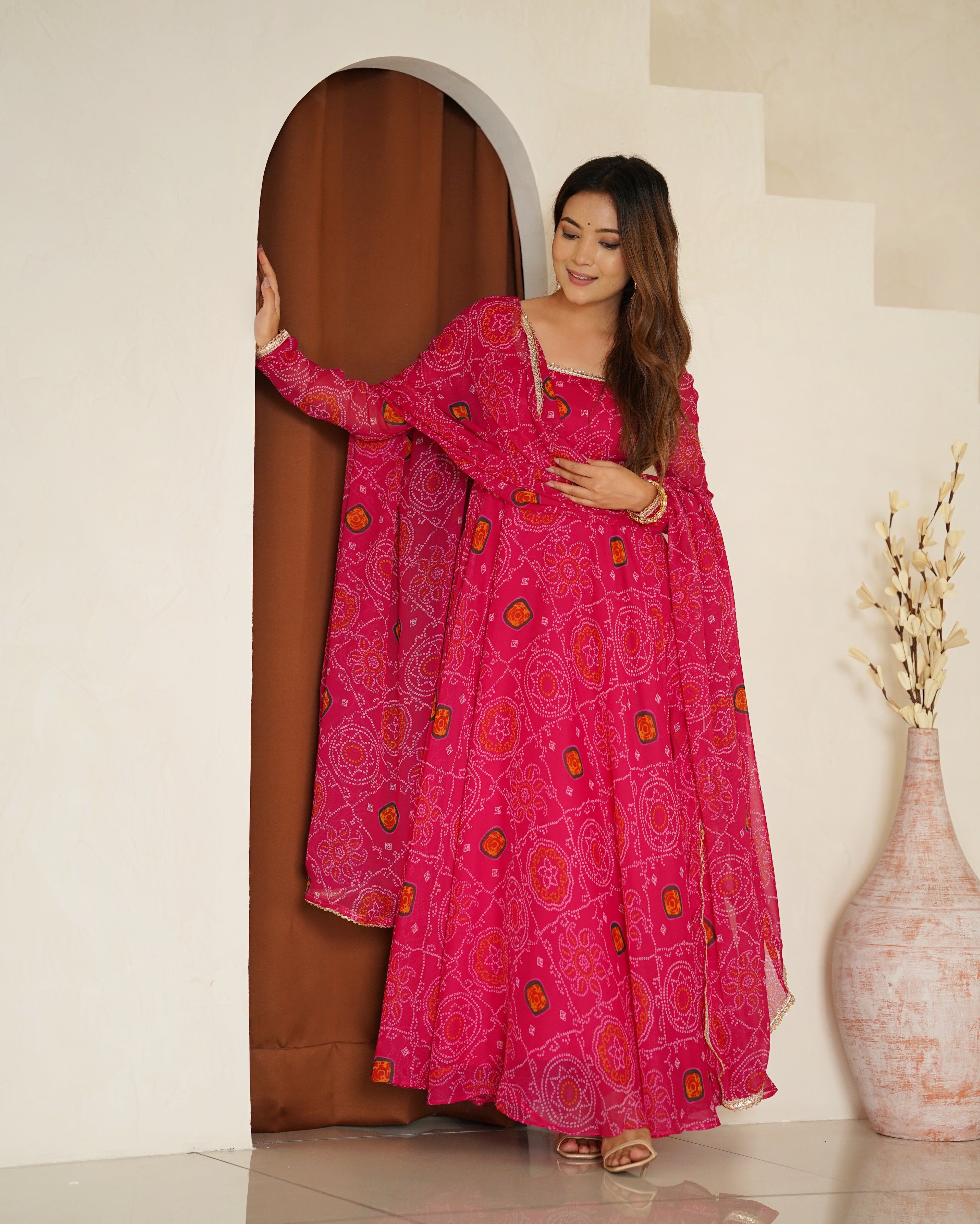 Pink Bandhani Printed Anarkali Suit 5