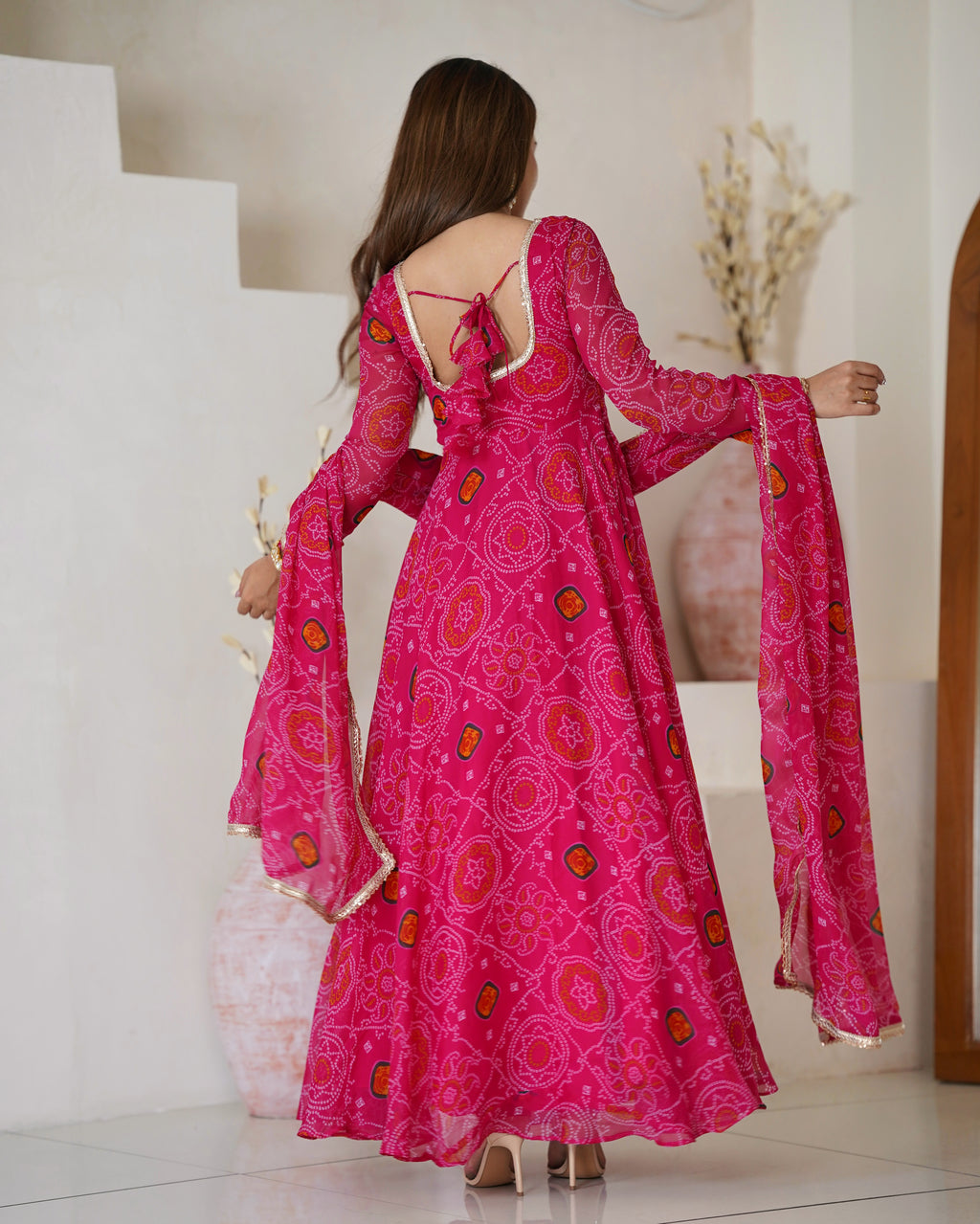 Pink Bandhani Printed Anarkali Suit 6