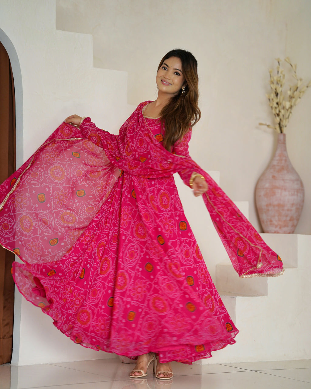 Pink Bandhani Printed Anarkali Suit 9