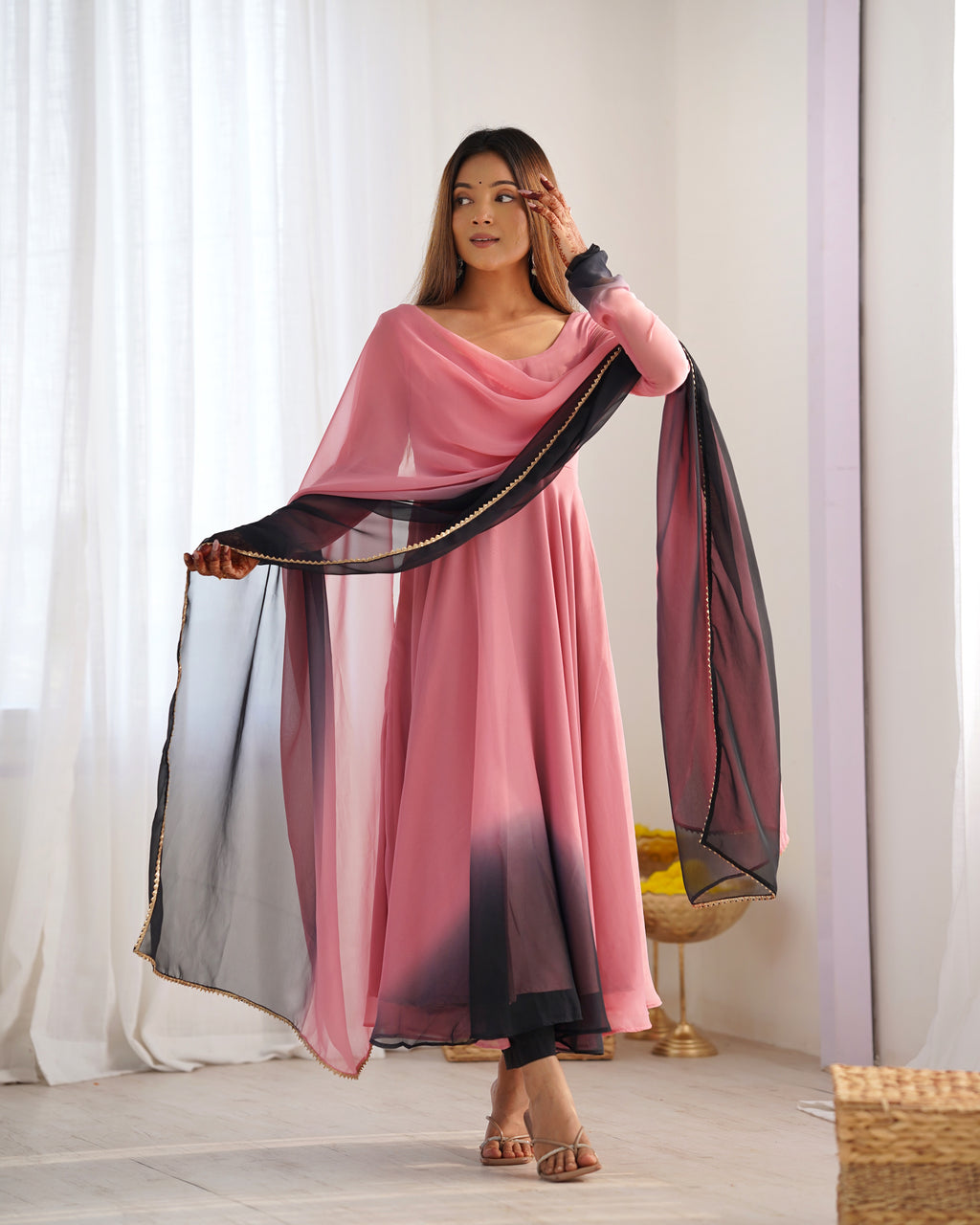 Pink Georgette Anarkali Suit With Dupatta
