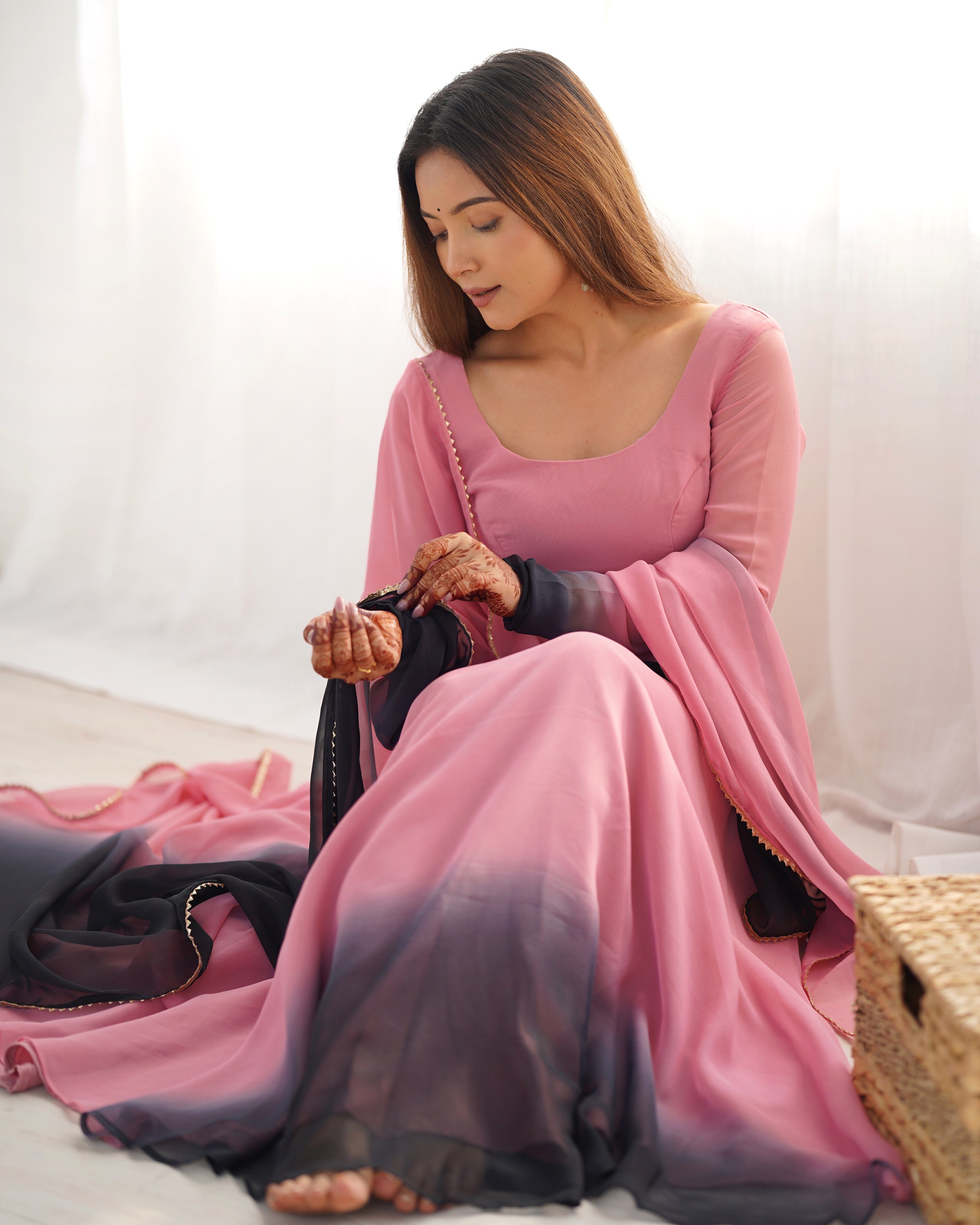 Pink Georgette Anarkali Suit With Dupatta
