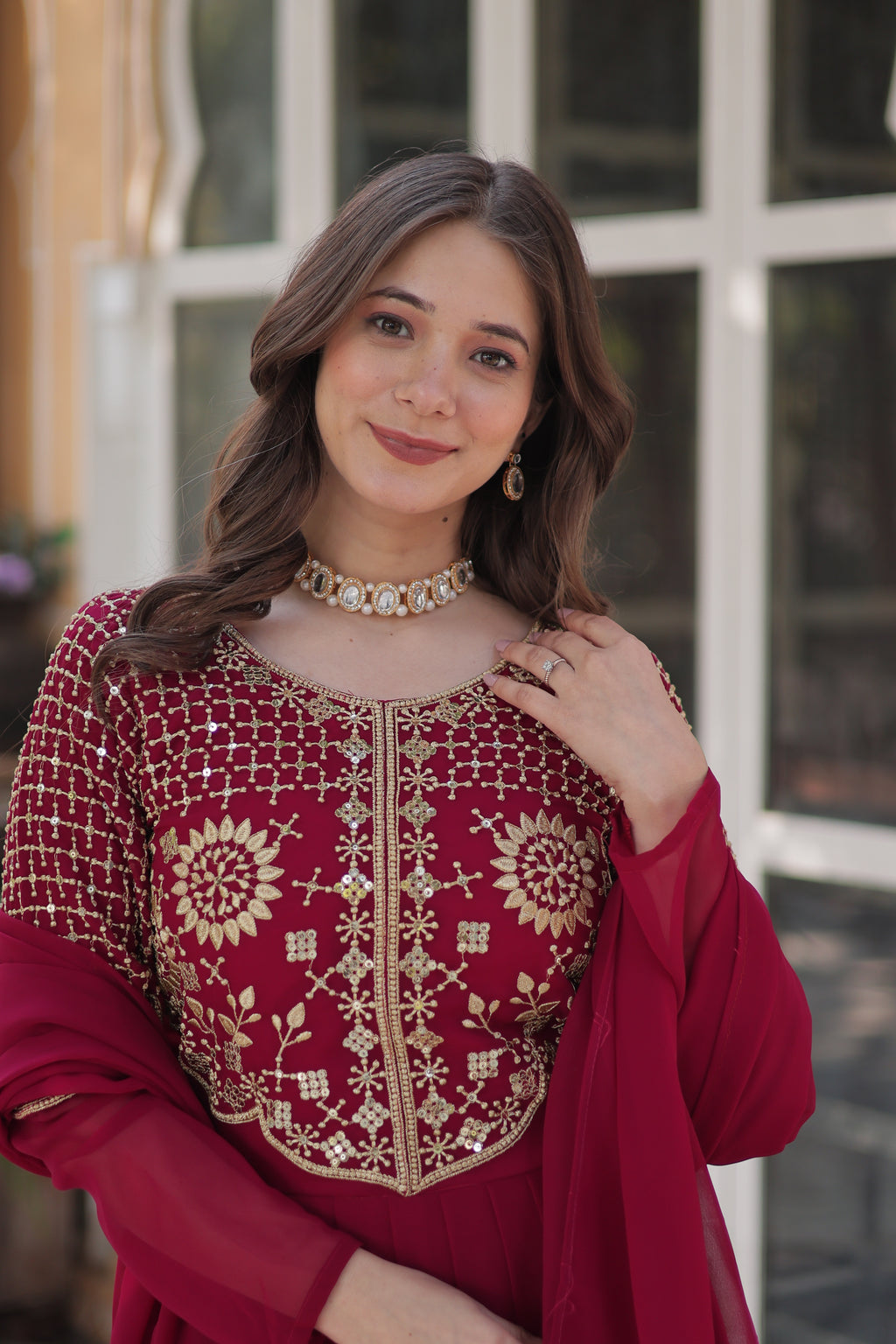 Pink Georgette Embroidered Ethnic Wear Dress