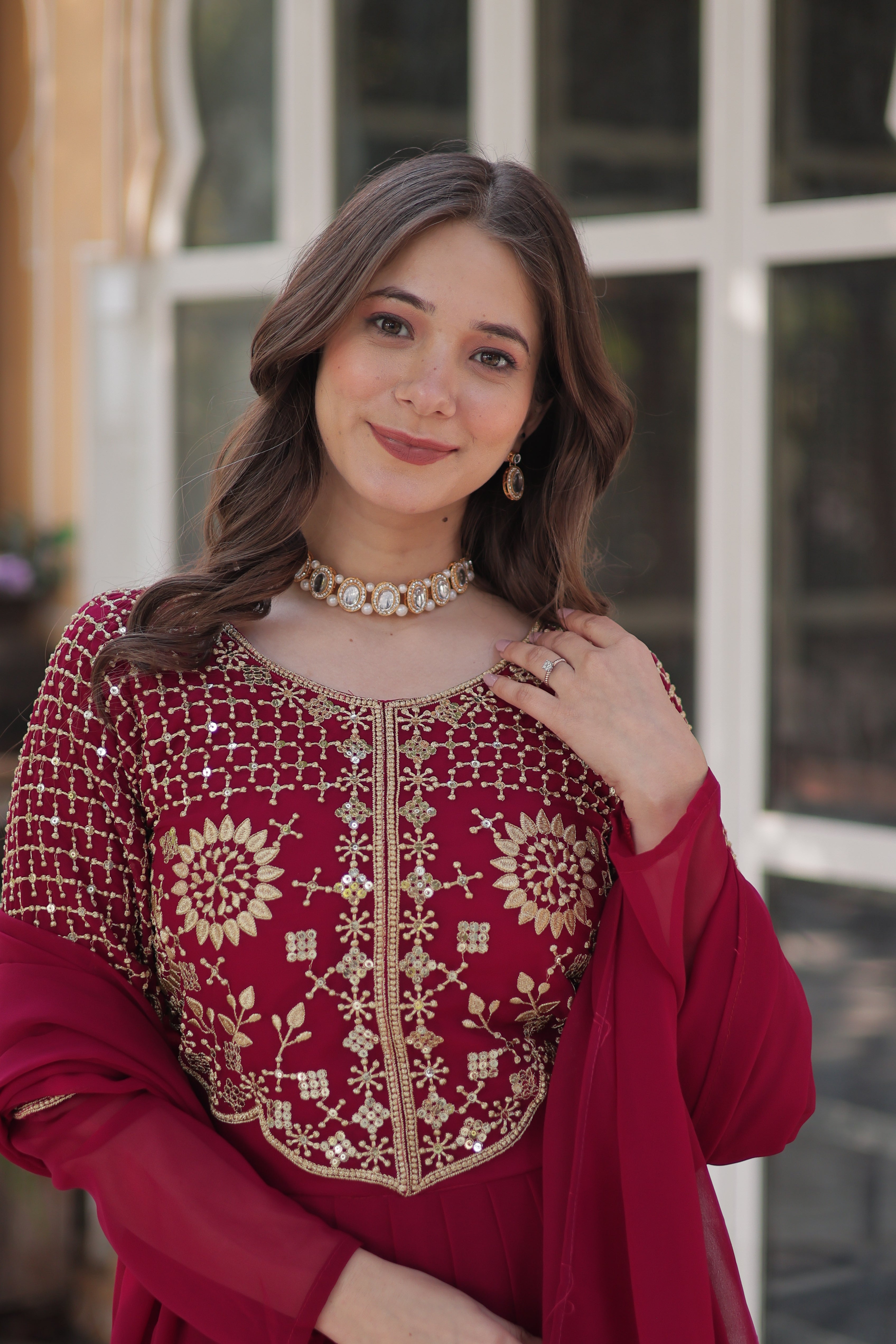 Pink Georgette Embroidered Ethnic Wear Dress