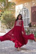 Pink Georgette Embroidered Gown With Dupatta