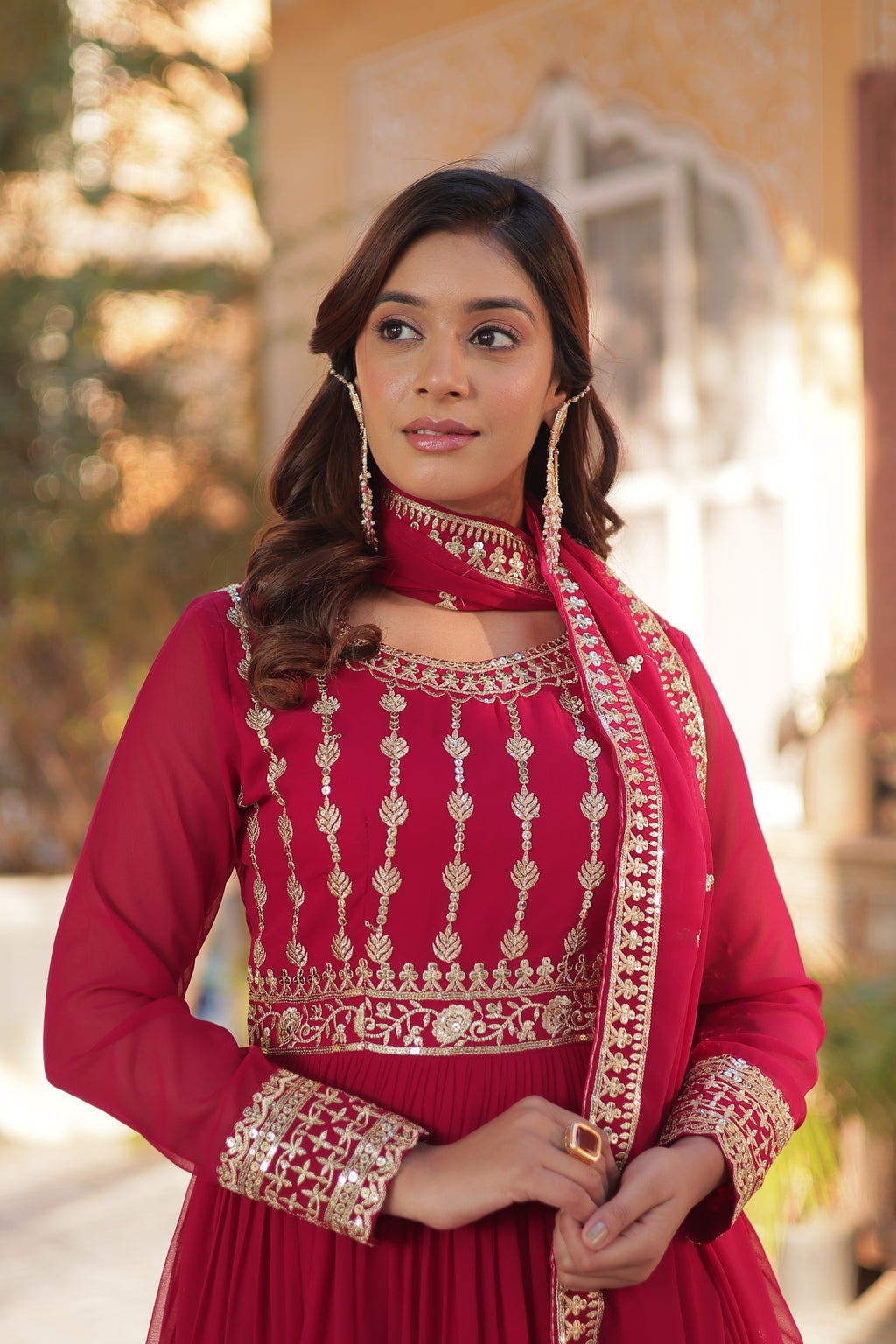 Pink Georgette Embroidery Maxi Ethnic Gown