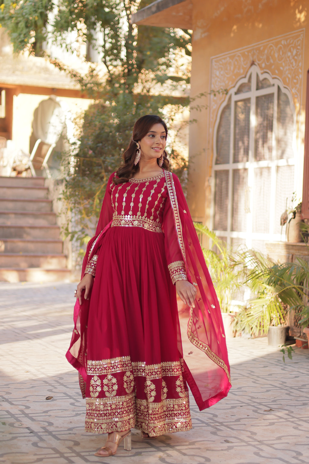 Pink Georgette Embroidery Maxi Ethnic Gown