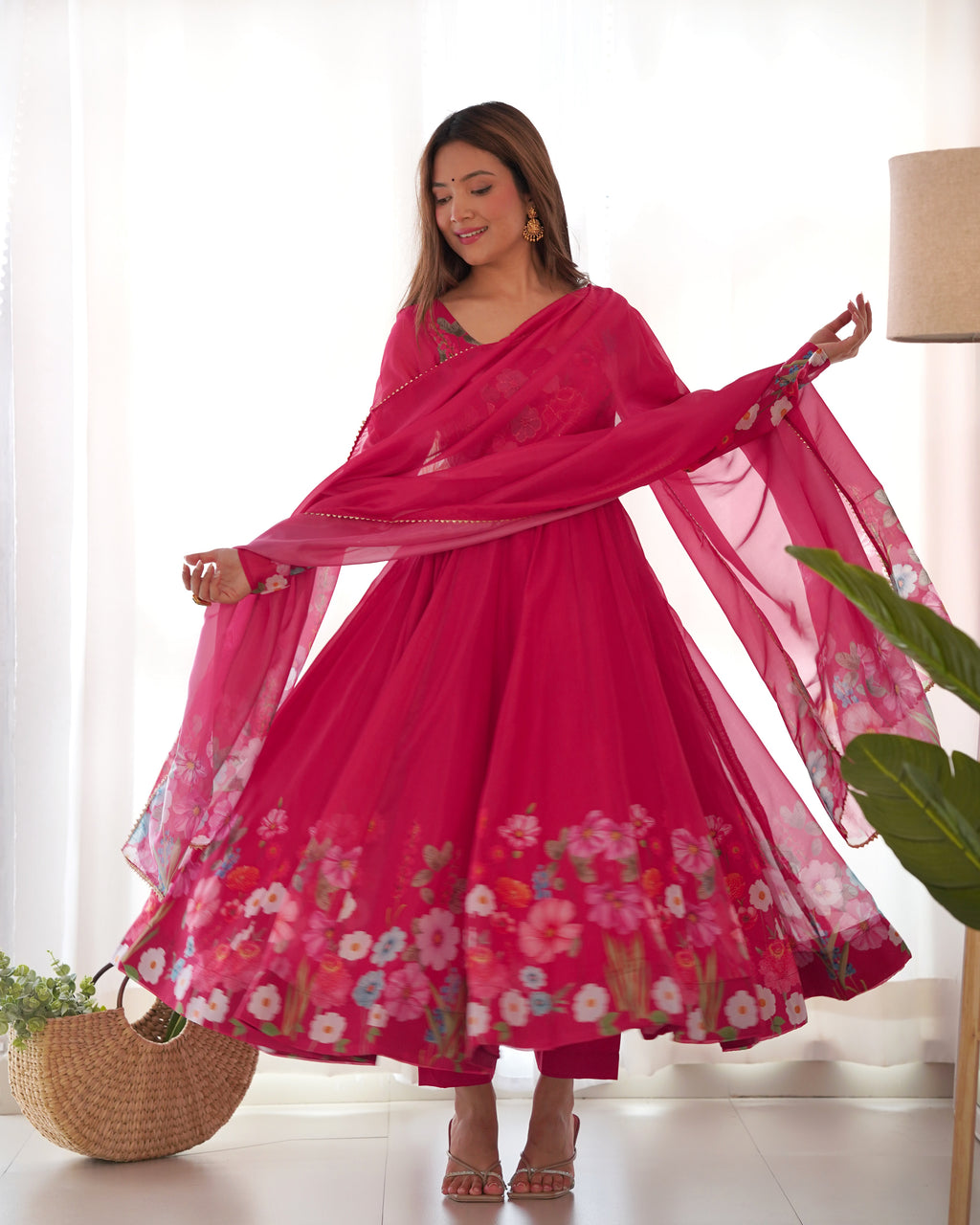 Pink Organza Anarkali Set 1