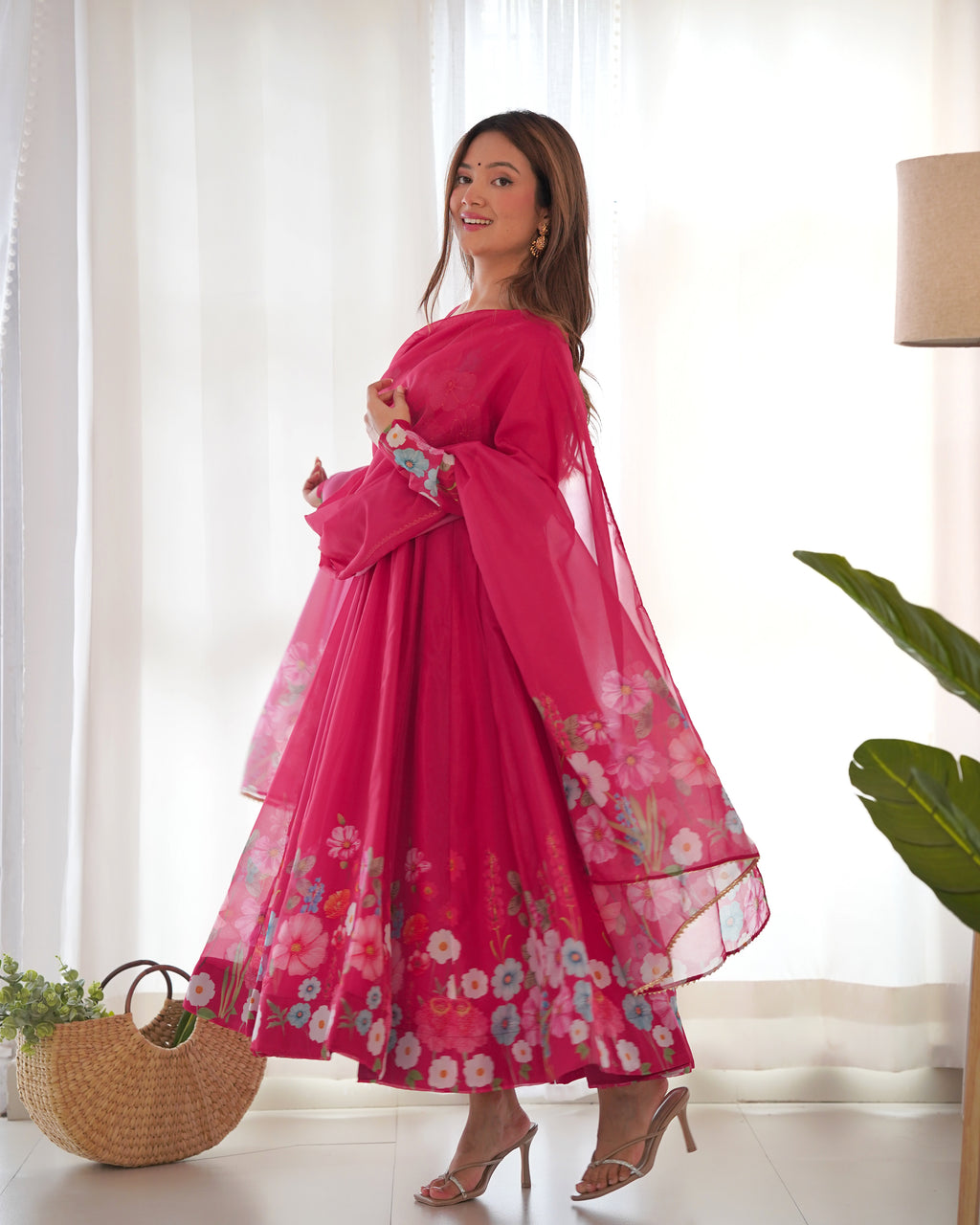 Pink Organza Anarkali Set 2