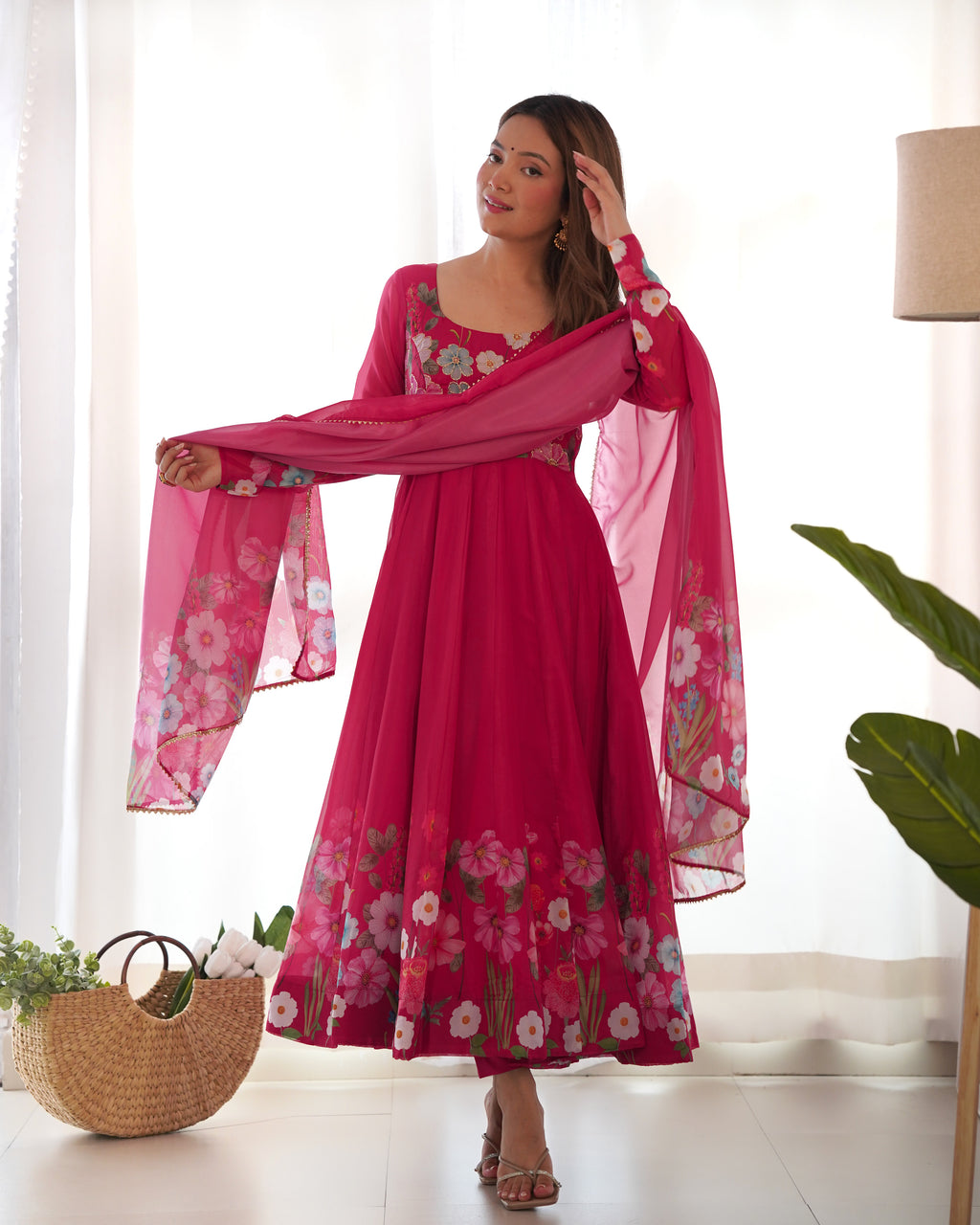 Pink Organza Anarkali Set 4