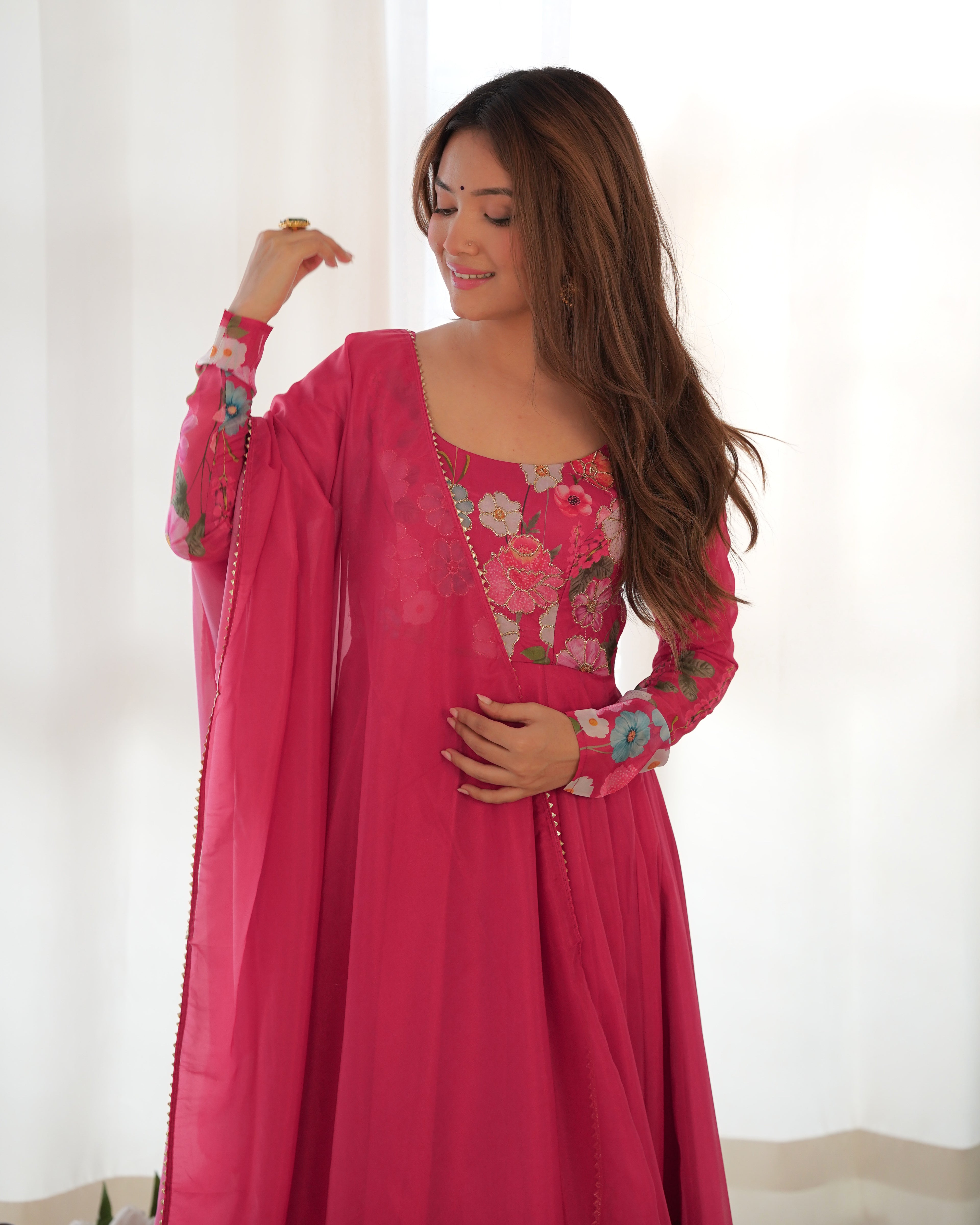 Pink Organza Anarkali Set 6