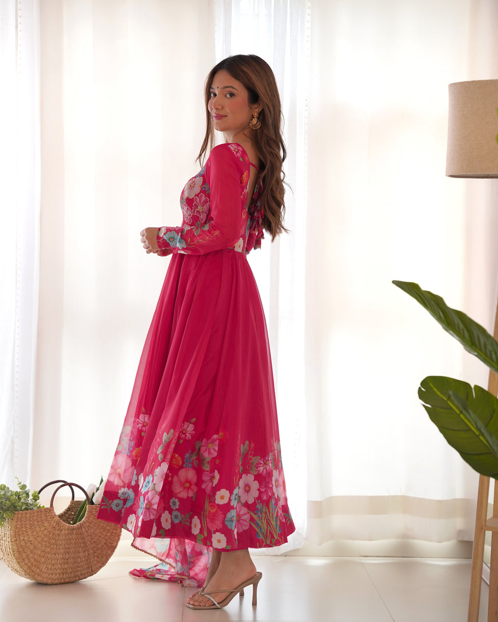 Pink Organza Anarkali Set 7