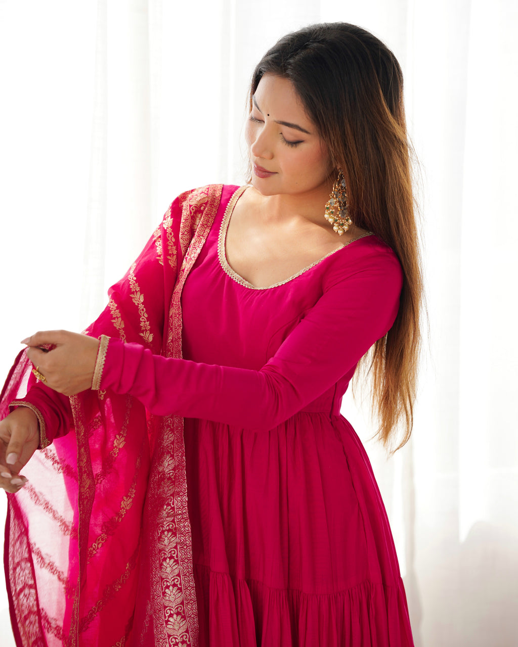 Pink Silk Anarkali Suit With Dupatta 11